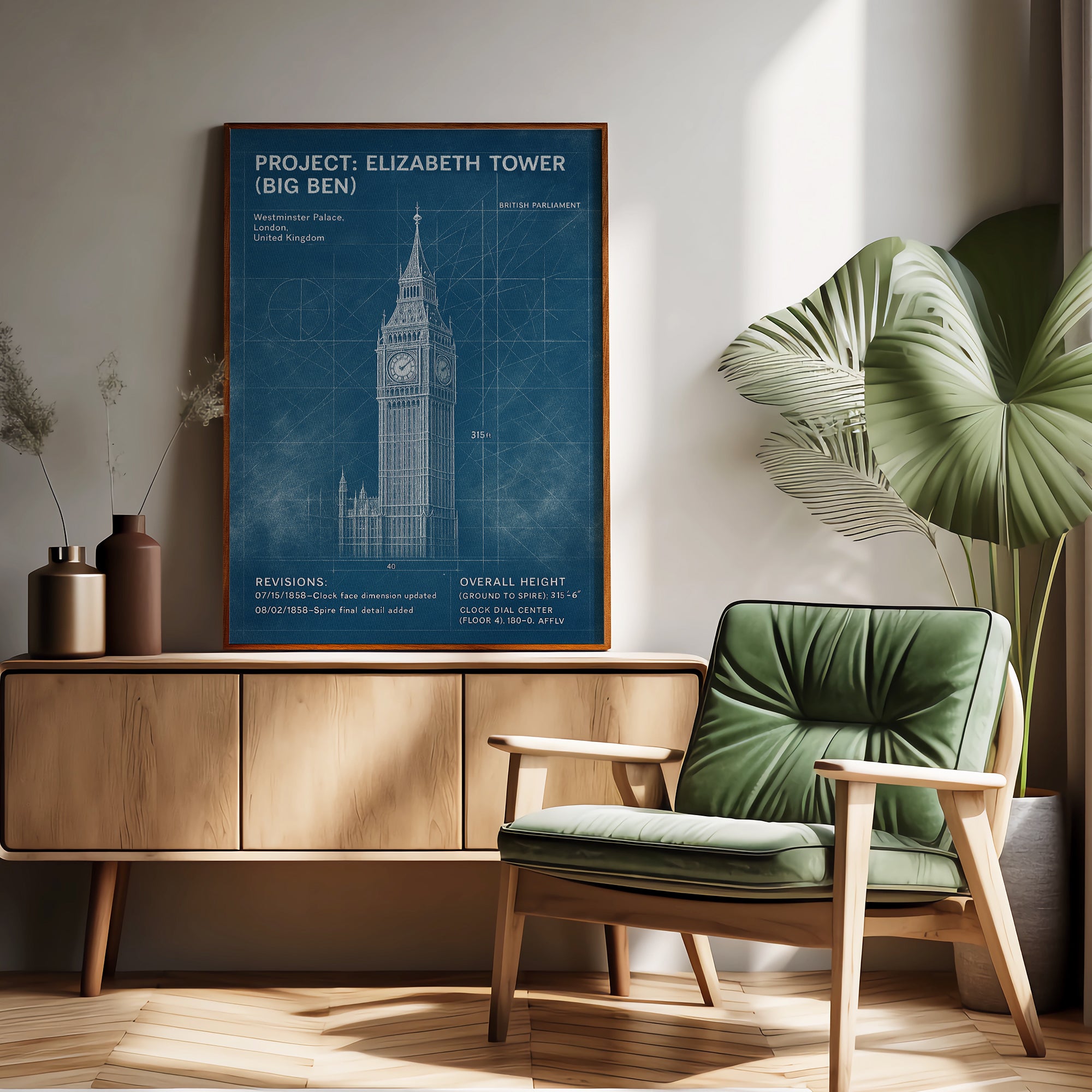 Elizabeth Tower (Big Ben) Blueprint Poster