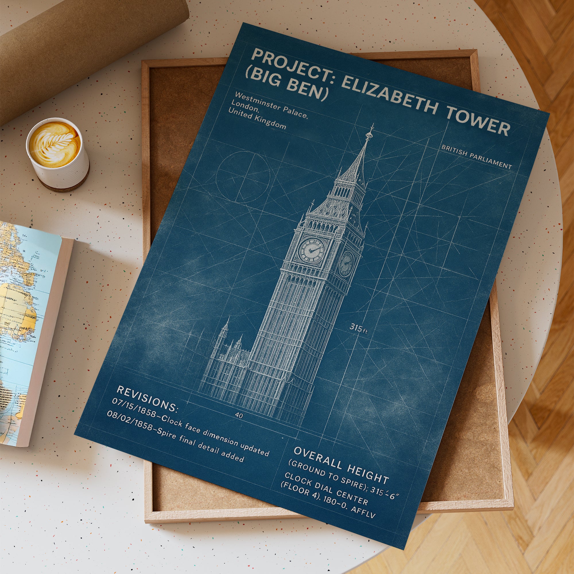 Elizabeth Tower (Big Ben) Blueprint Poster
