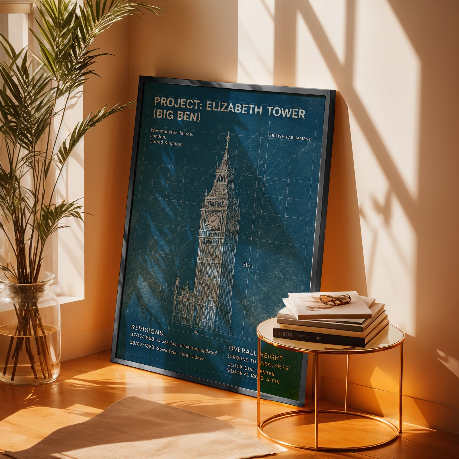 Elizabeth Tower (Big Ben) Blueprint Poster