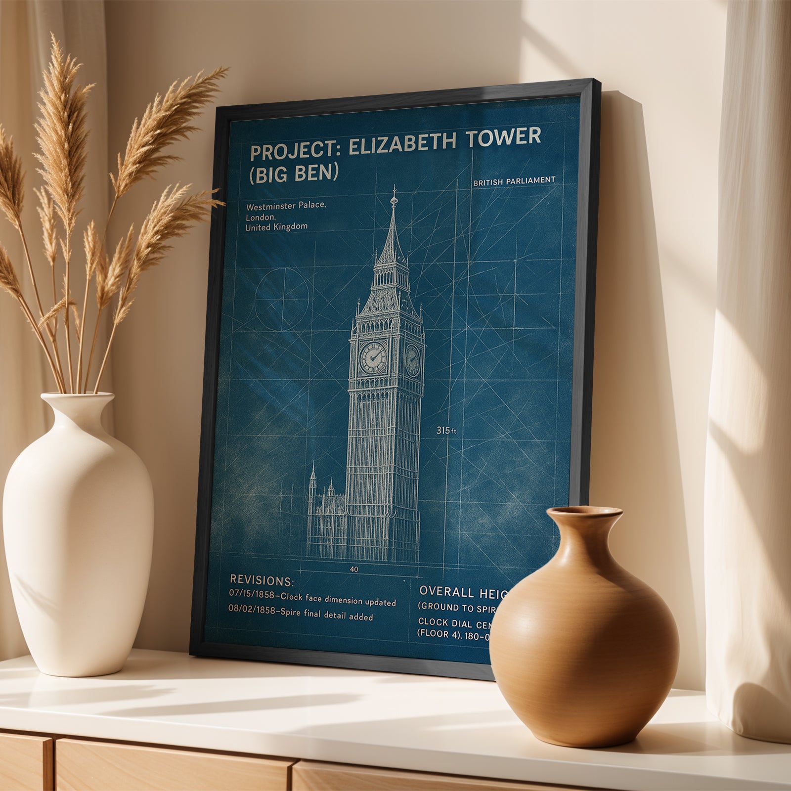 Elizabeth Tower (Big Ben) Blueprint Poster