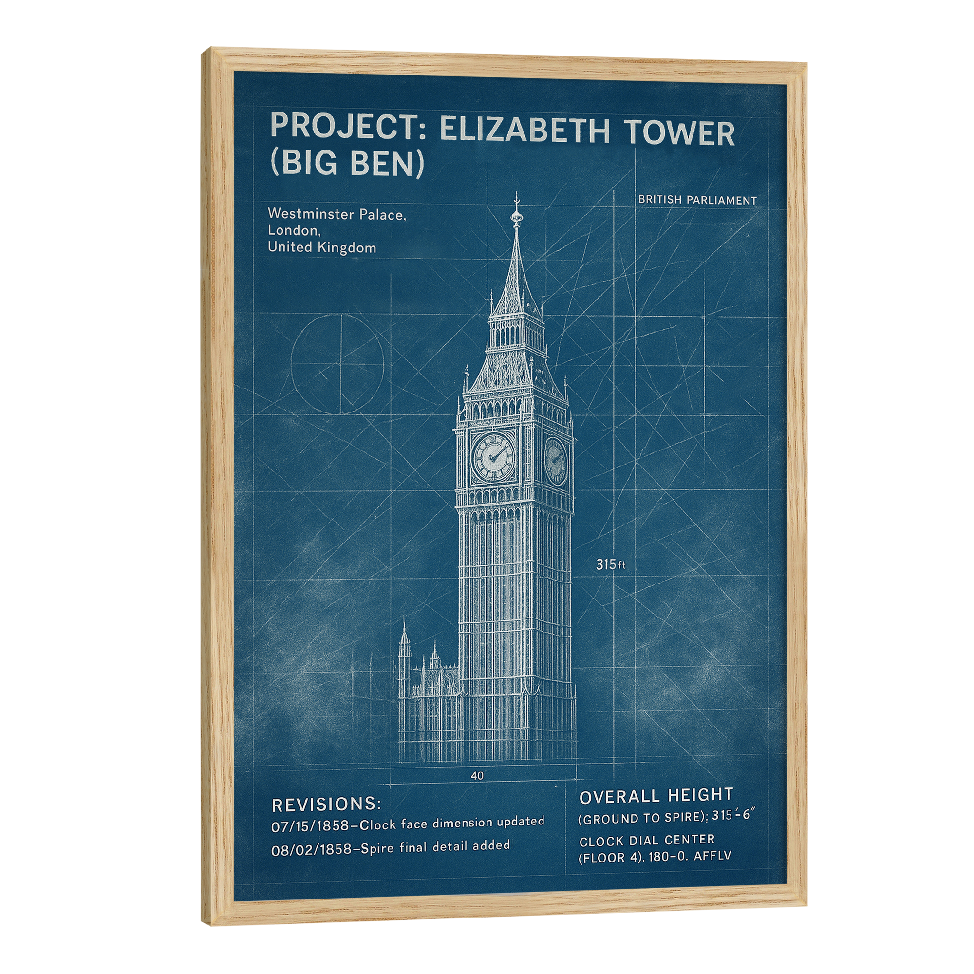 Elizabeth Tower (Big Ben) Blueprint Poster