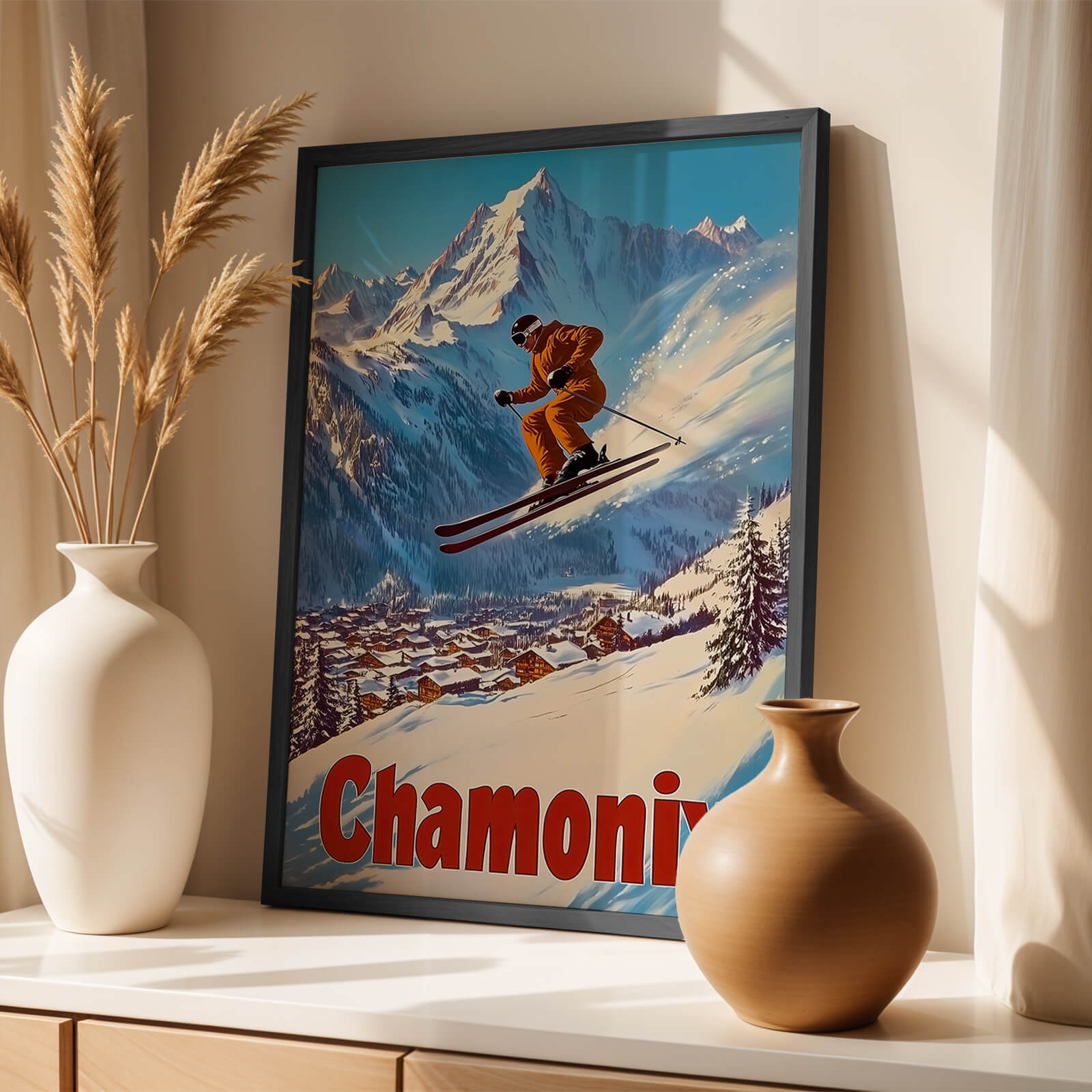 Chamonix, France Vintage Ski Travel Poster