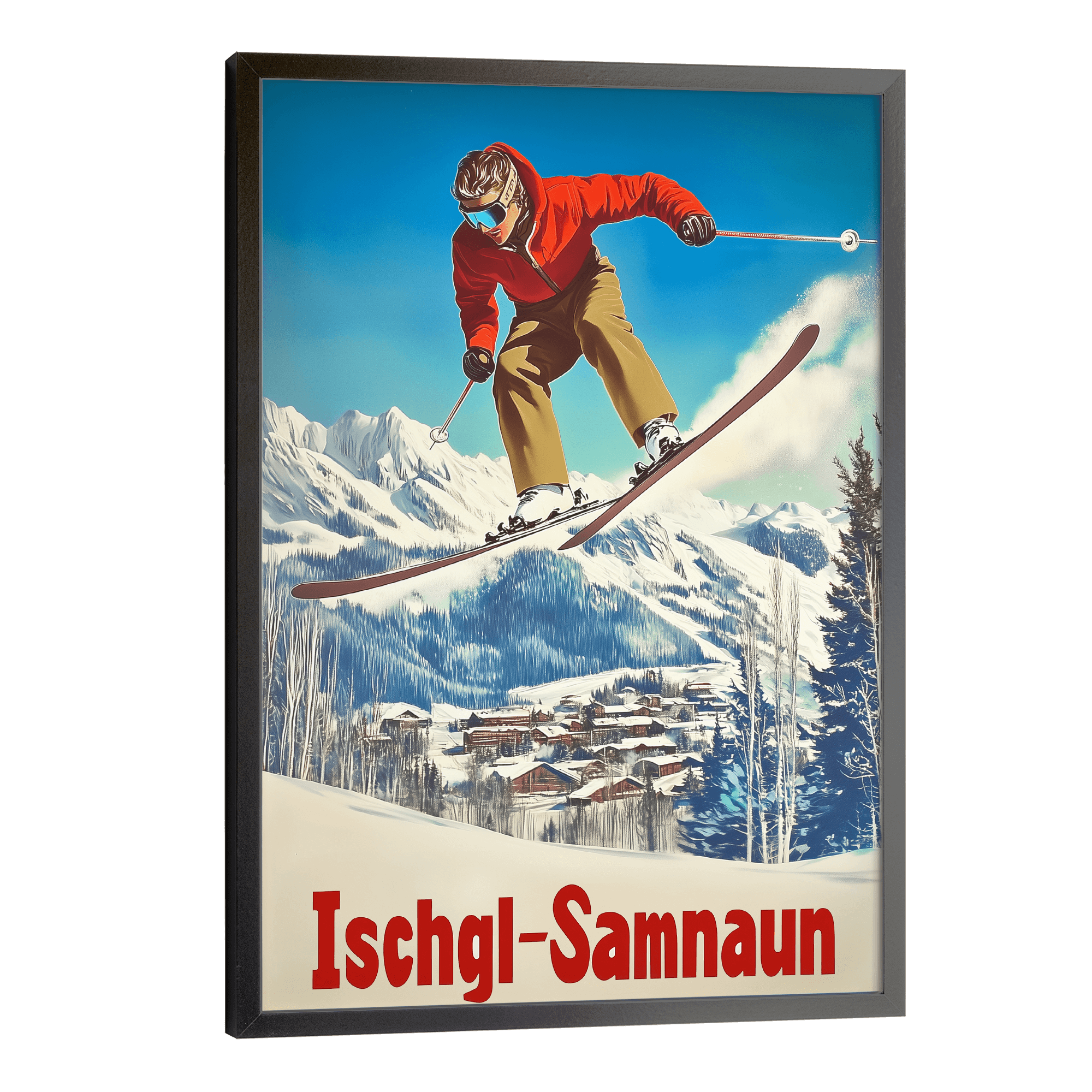 Ischgl-Samnaun, Austria / Switzerland Vintage Ski Travel Poster
