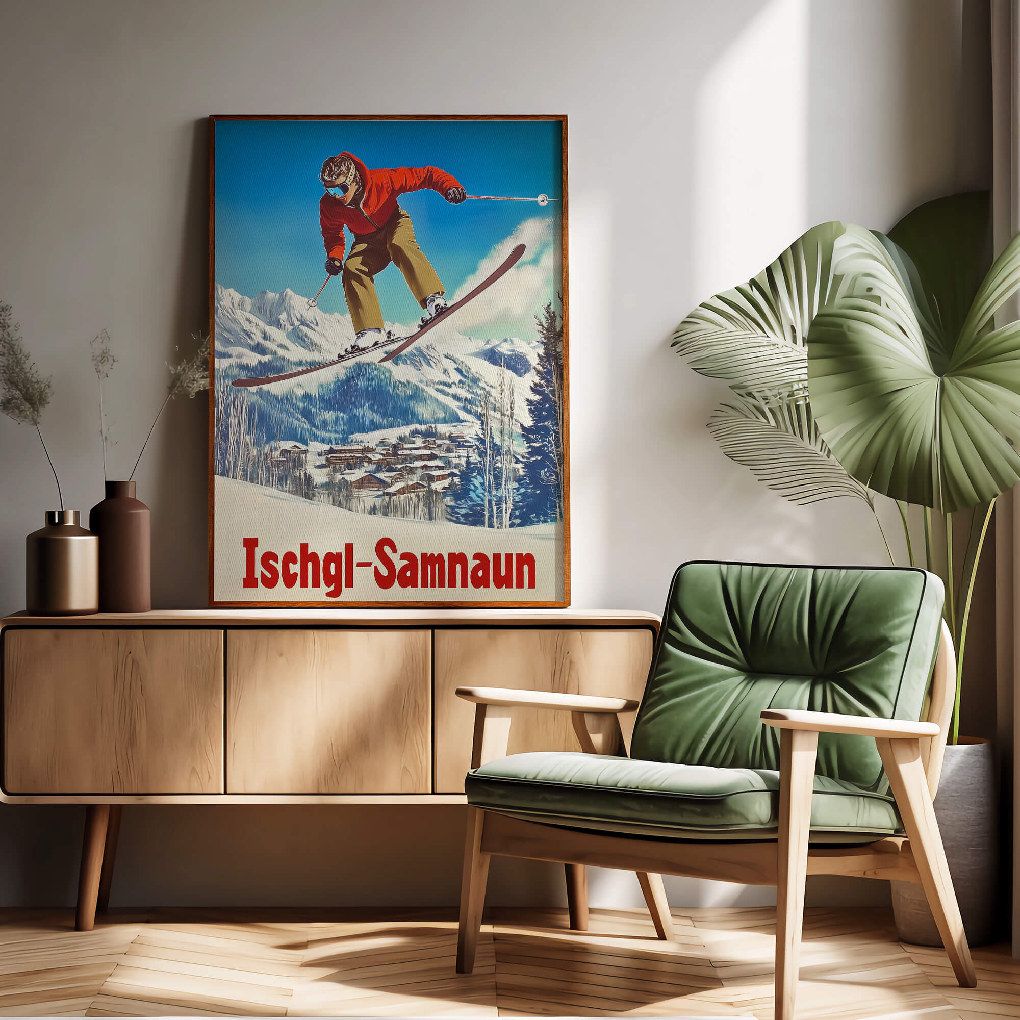 Ischgl-Samnaun, Austria / Switzerland Vintage Ski Travel Poster