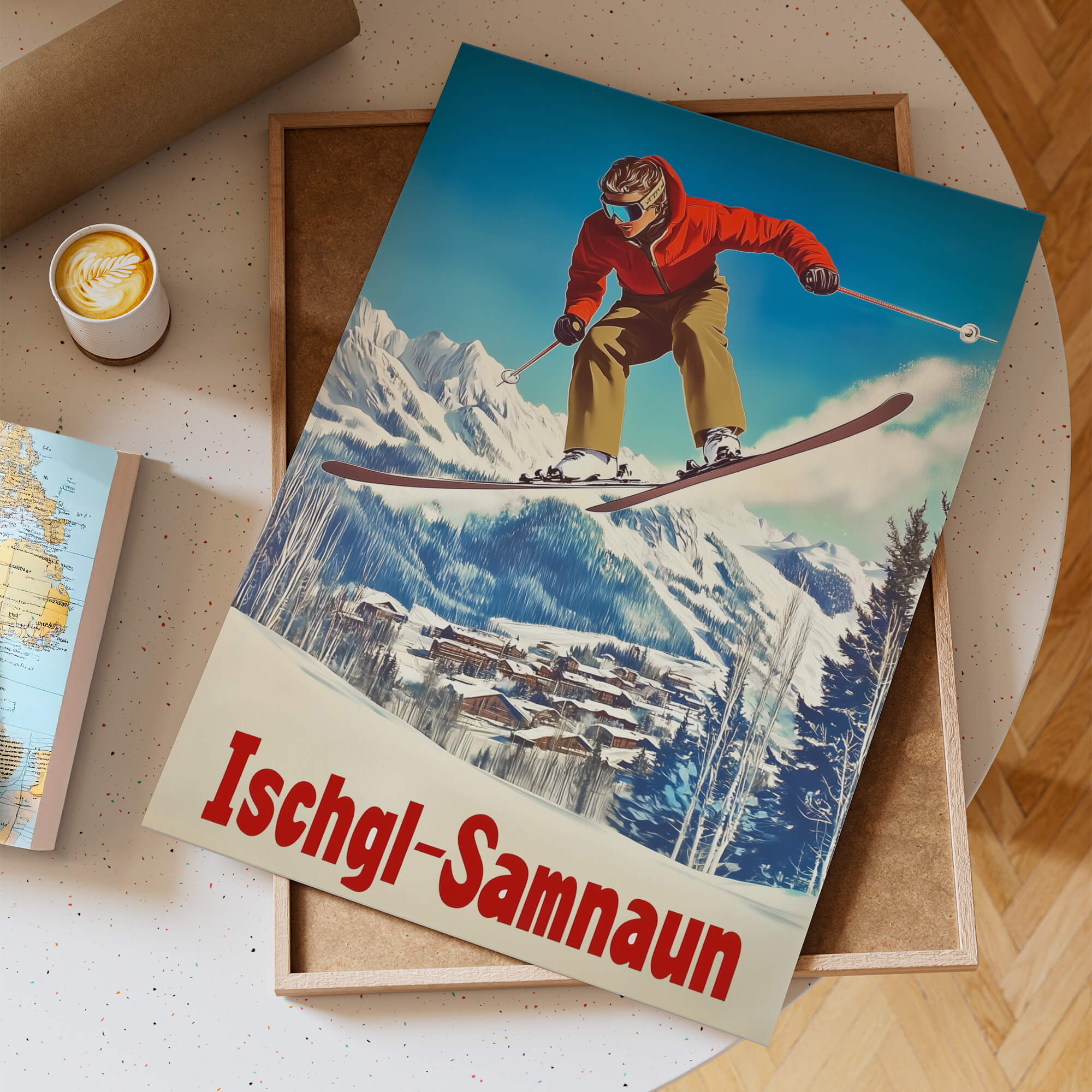 Ischgl-Samnaun, Austria / Switzerland Vintage Ski Travel Poster