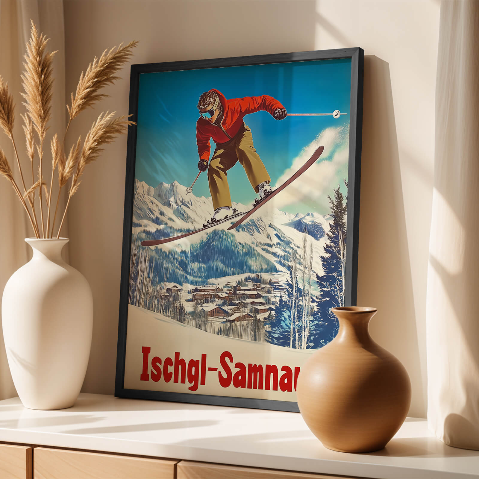 Ischgl-Samnaun, Austria / Switzerland Vintage Ski Travel Poster