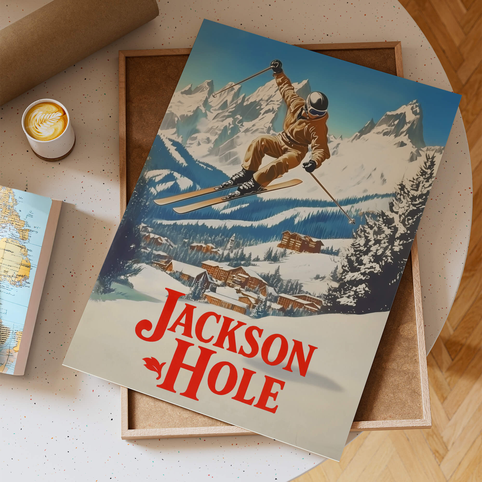 Jackson Hole, Wyoming Vintage Ski Travel Poster