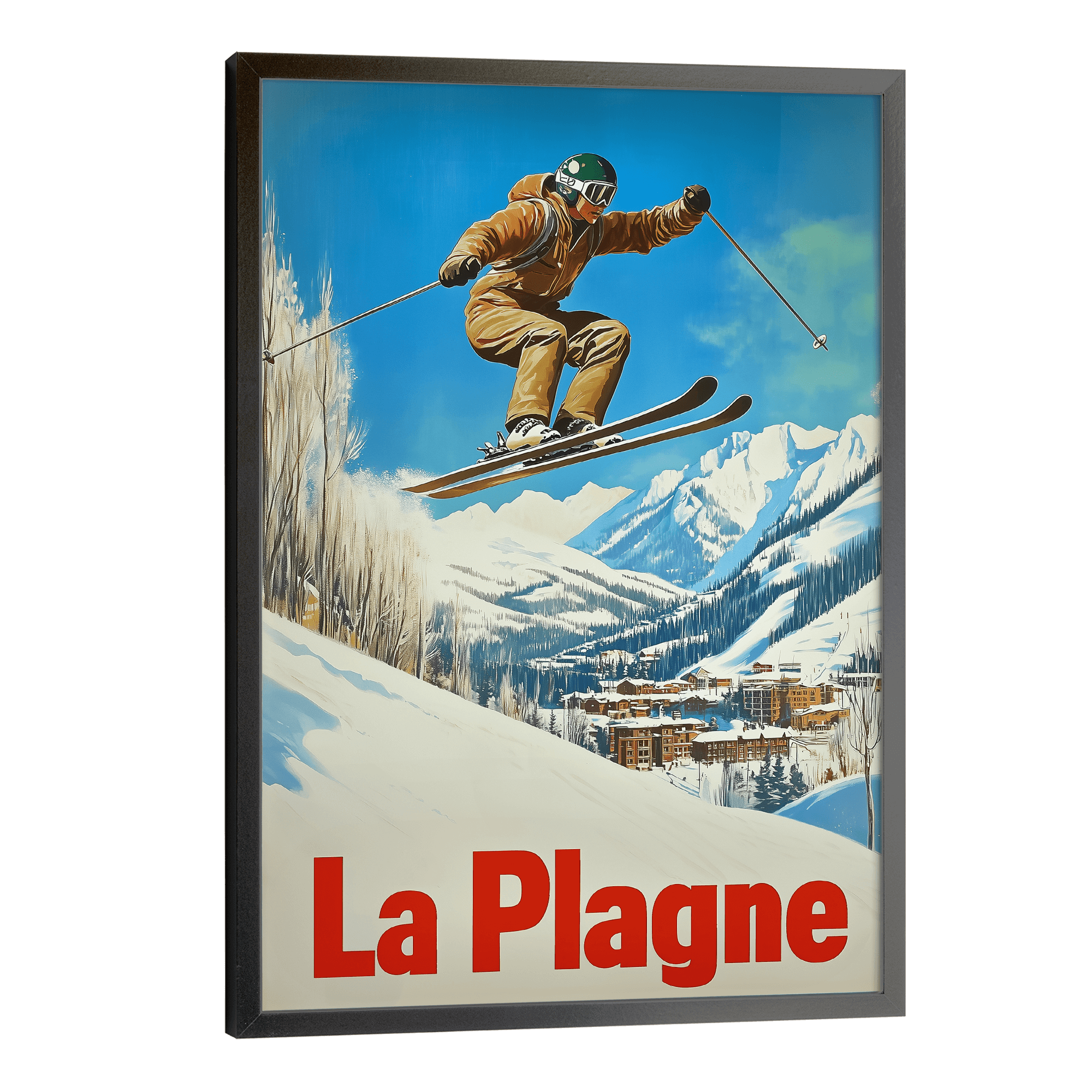 La Plagne, France Vintage Ski Travel Poster