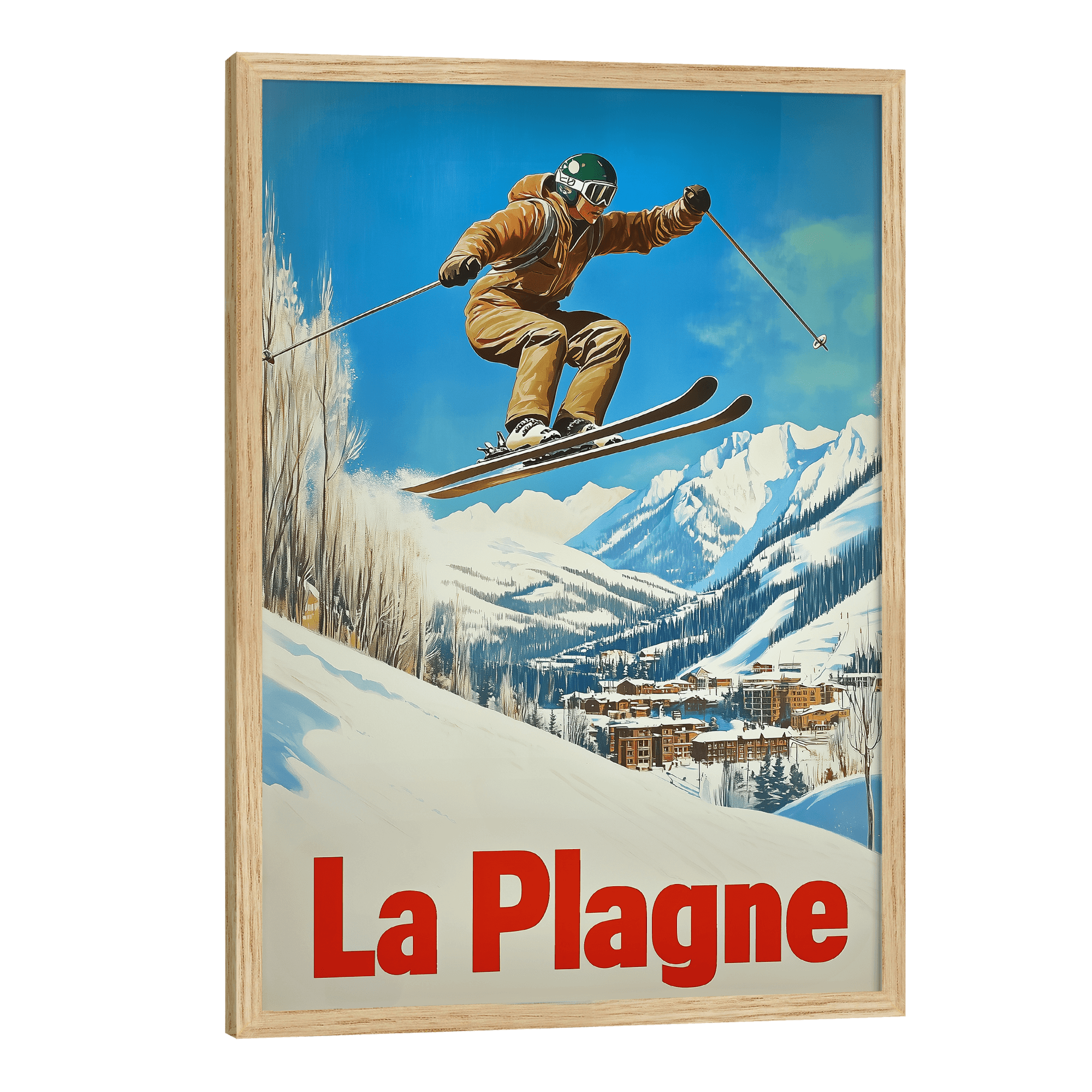 La Plagne, France Vintage Ski Travel Poster