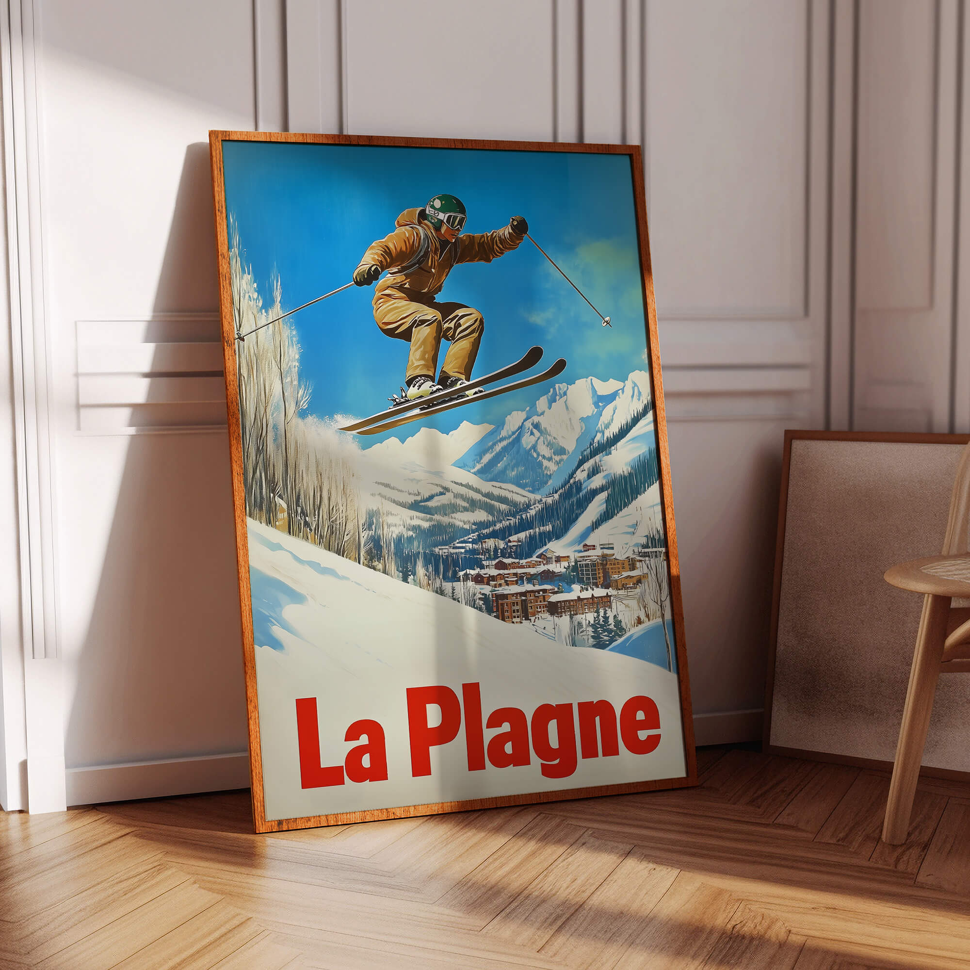 La Plagne, France Vintage Ski Travel Poster
