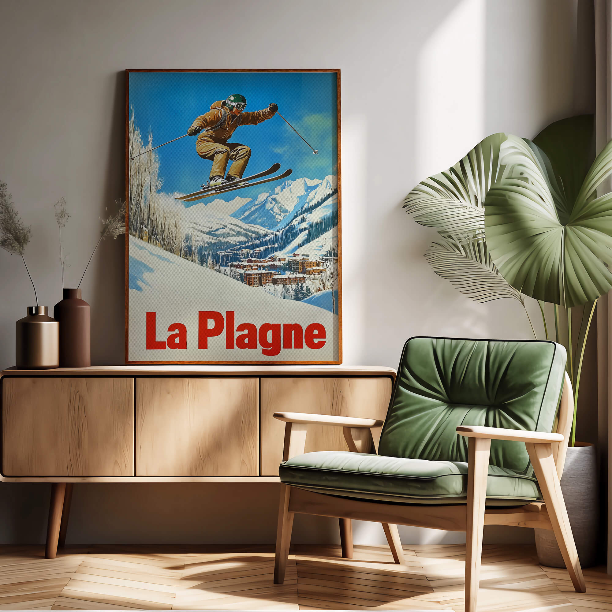 La Plagne, France Vintage Ski Travel Poster