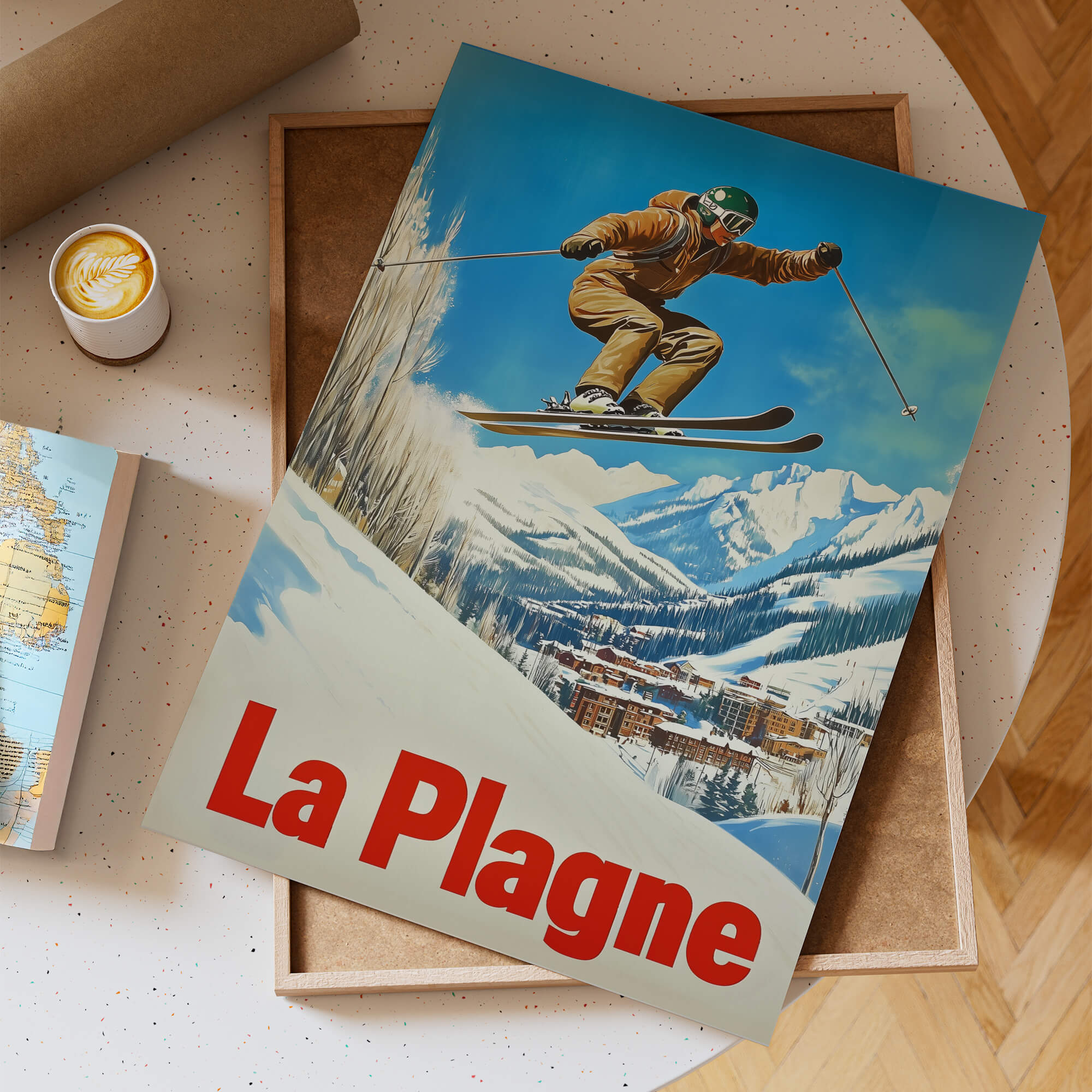 La Plagne, France Vintage Ski Travel Poster