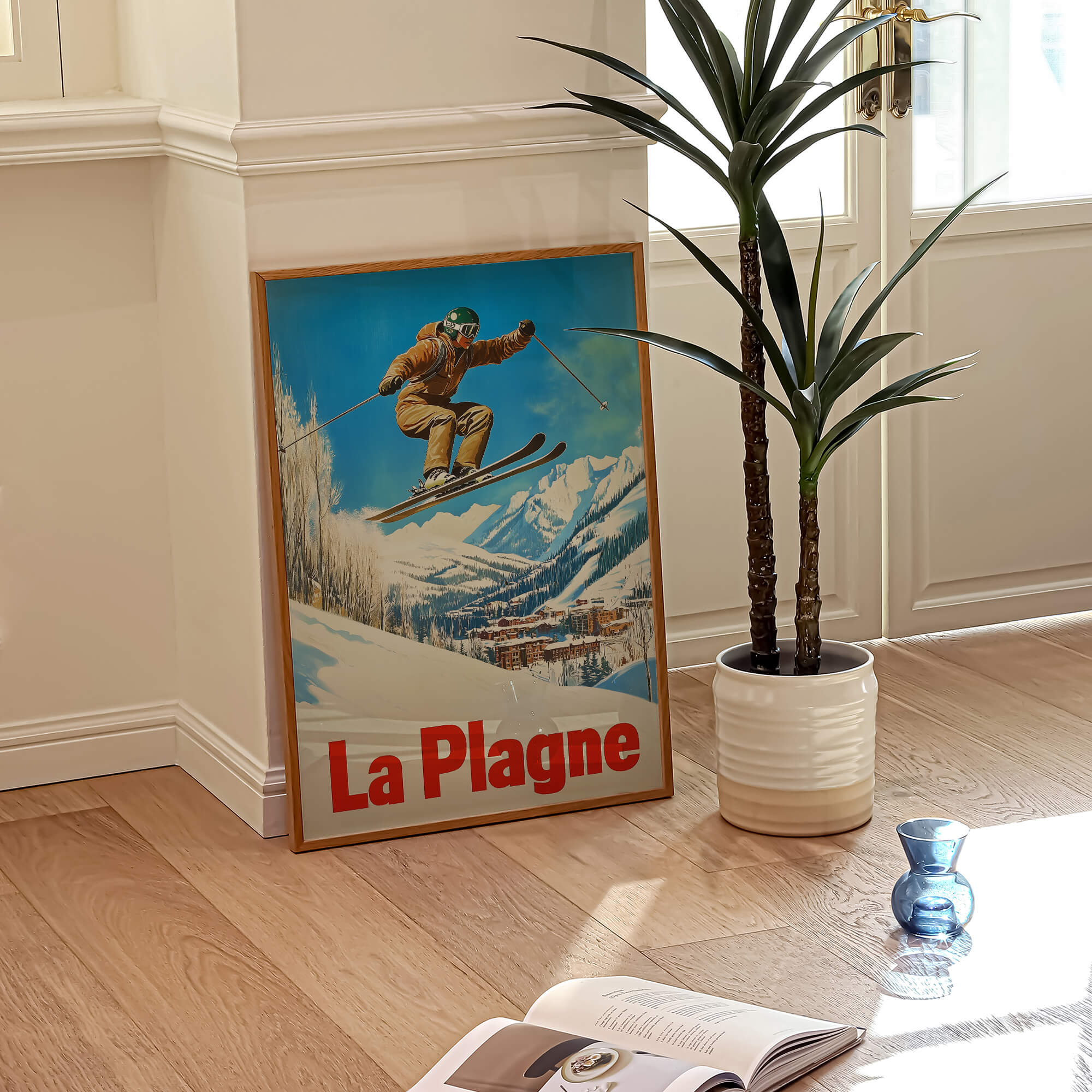 La Plagne, France Vintage Ski Travel Poster