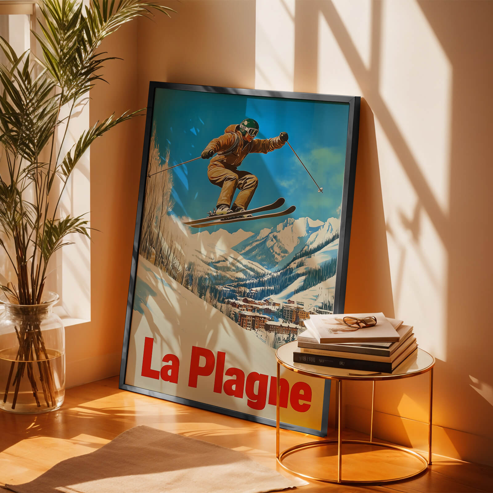 La Plagne, France Vintage Ski Travel Poster