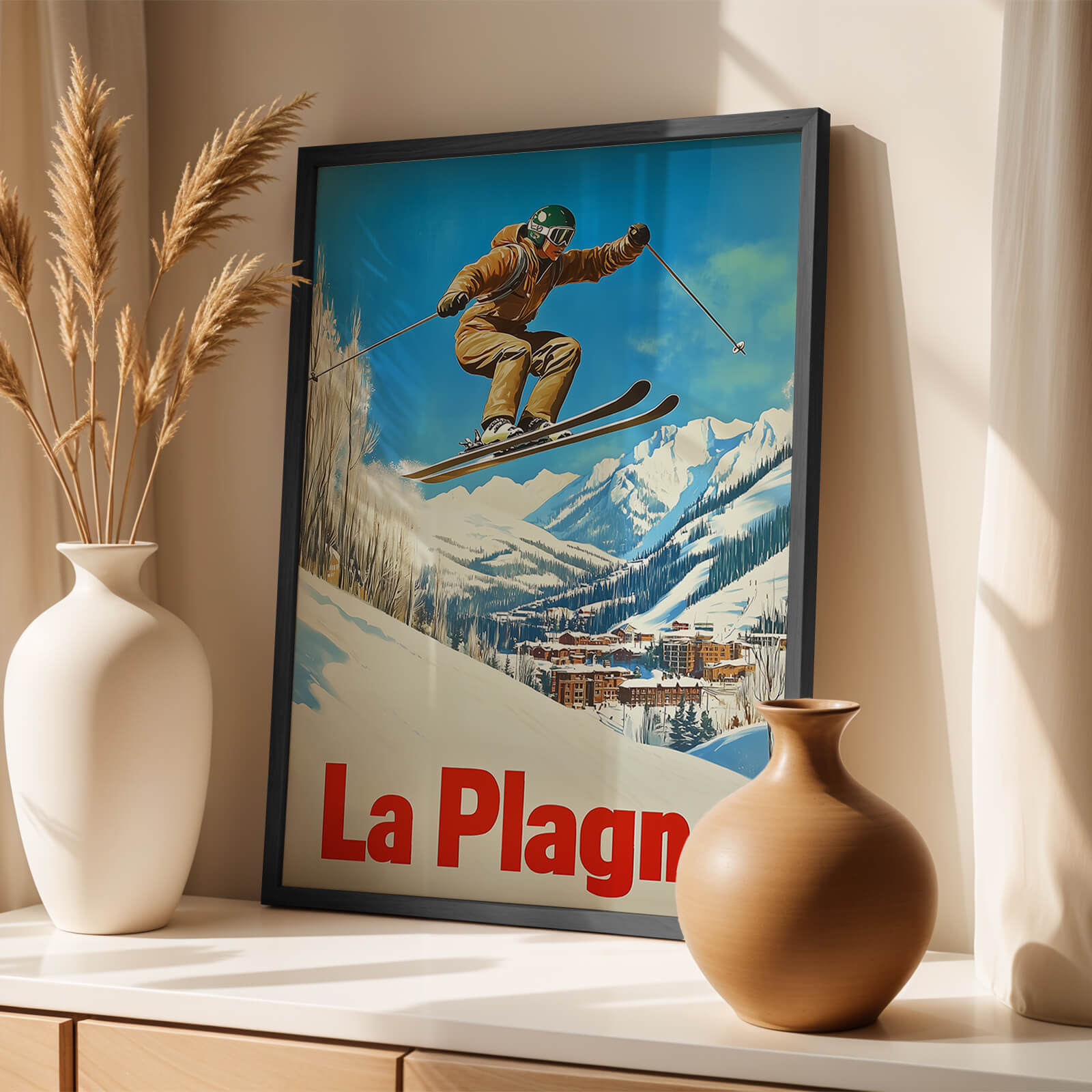 La Plagne, France Vintage Ski Travel Poster