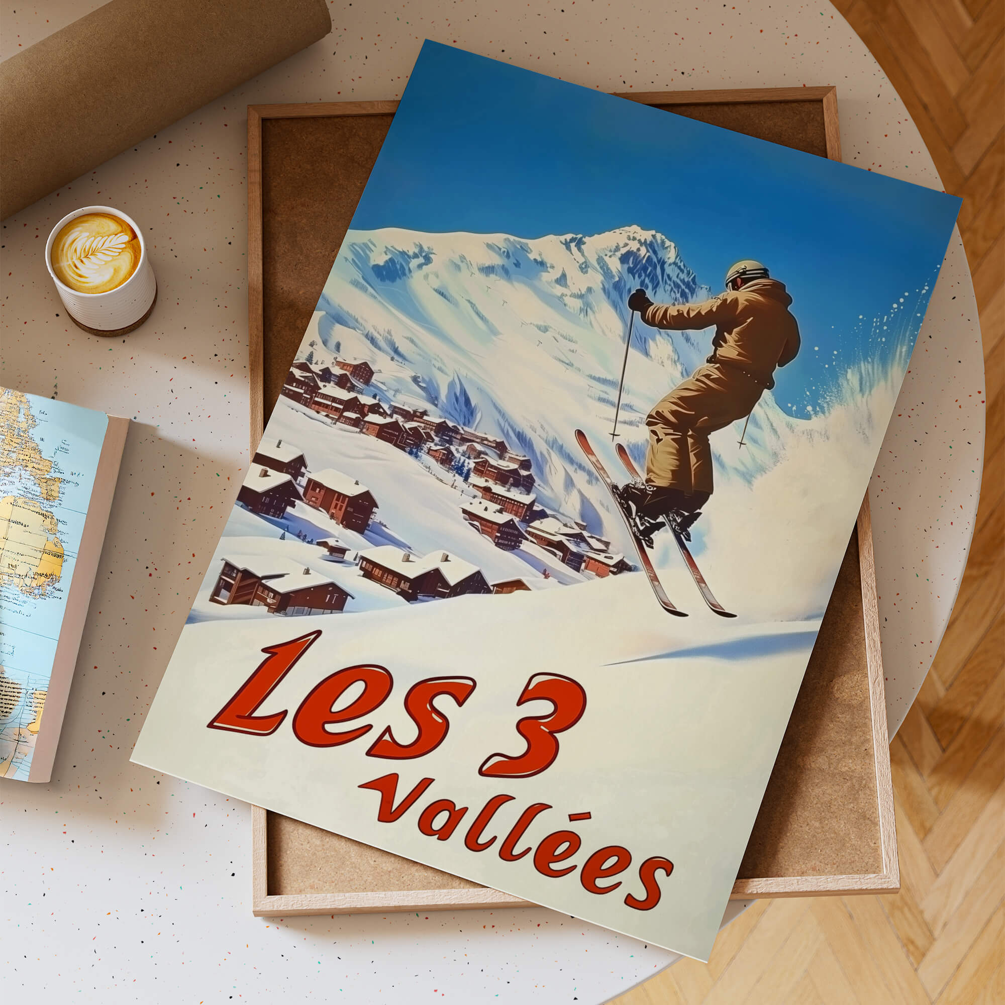Les 3 Vallées, France Vintage Ski Travel Poster