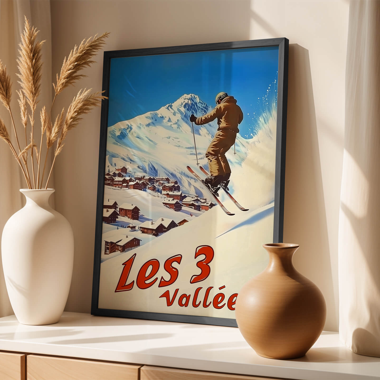 Les 3 Vallées, France Vintage Ski Travel Poster