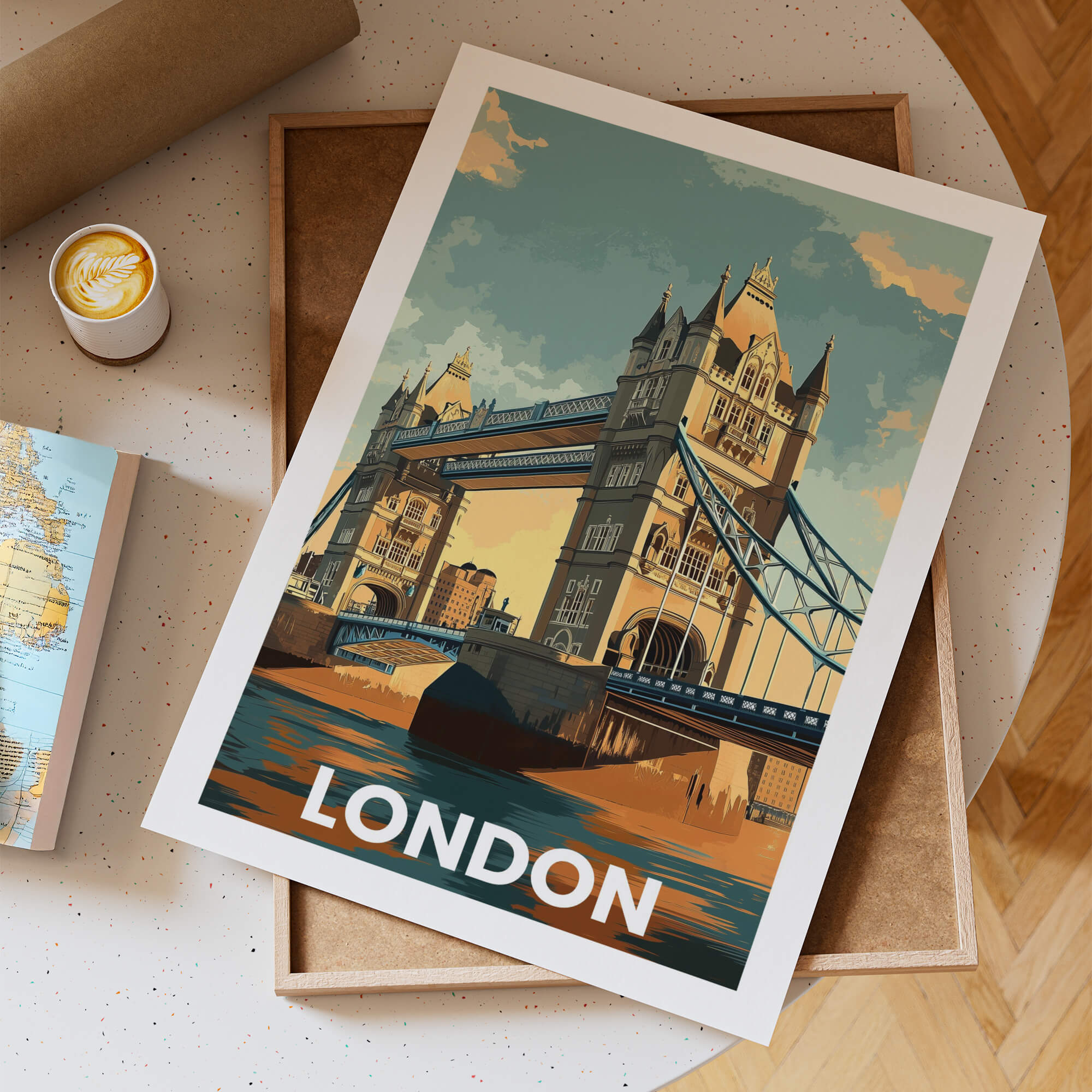 London Tower Bridge Vintage City Travel Poster