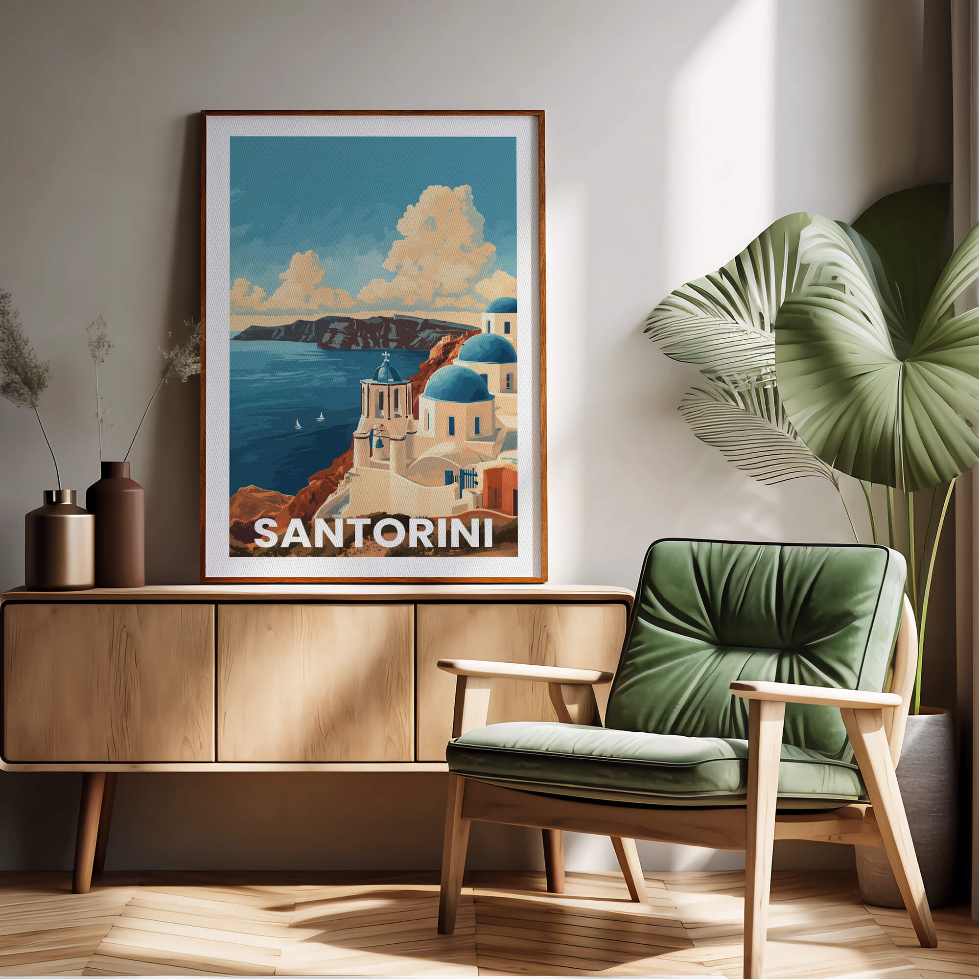Santorini Vintage City Travel Poster
