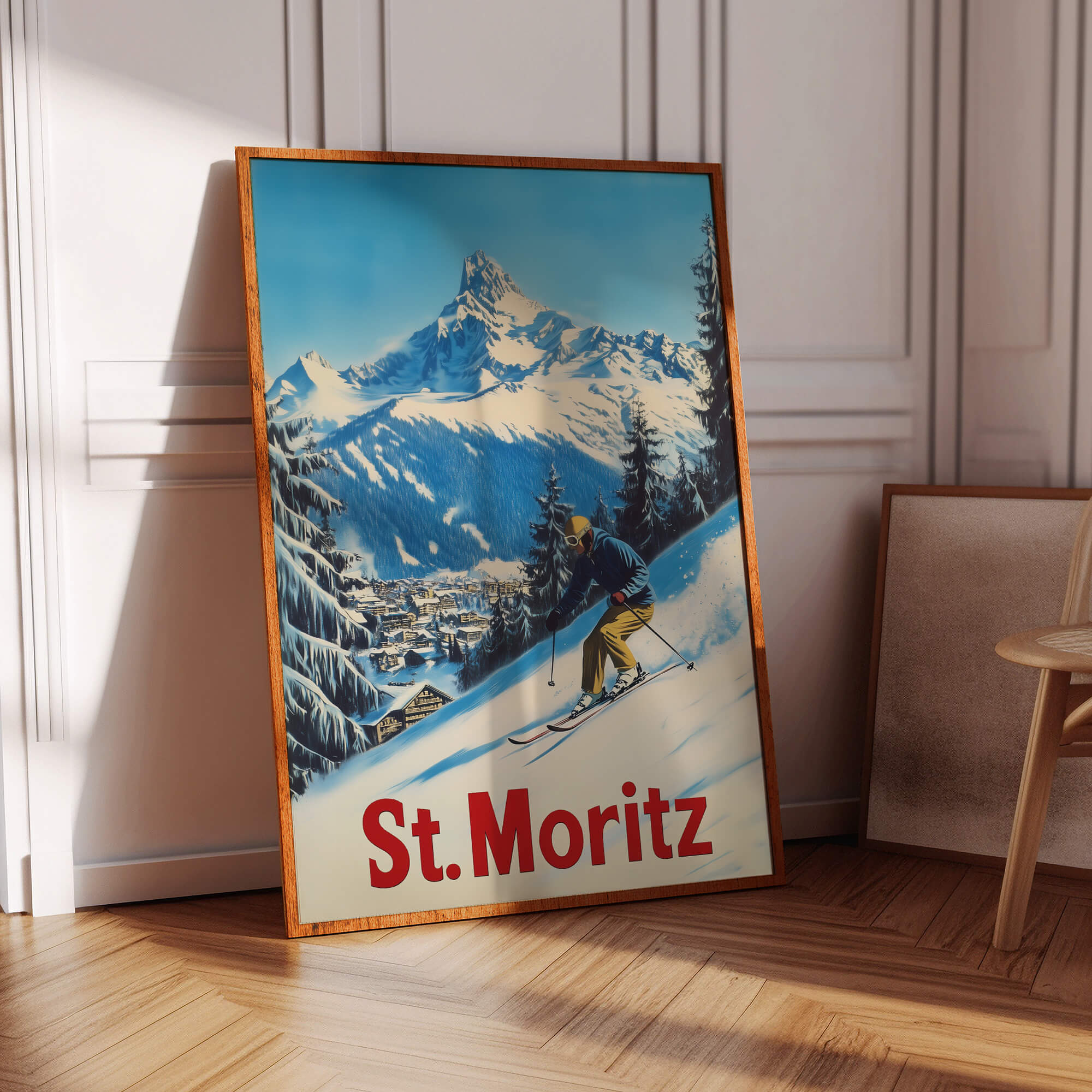 St Moritz, Switzerland Vintage Ski Travel Poster