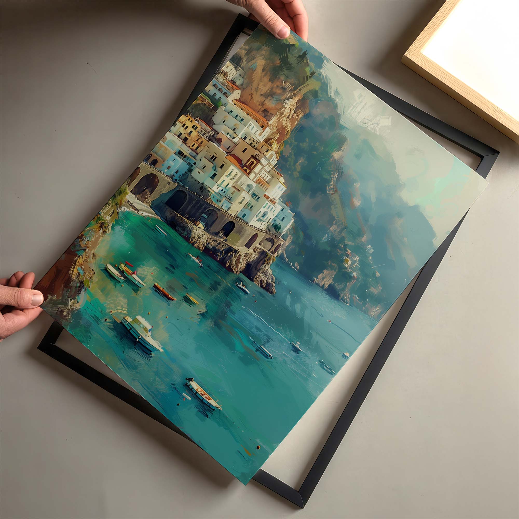 Sunlit Amalfi Waterscape Poster