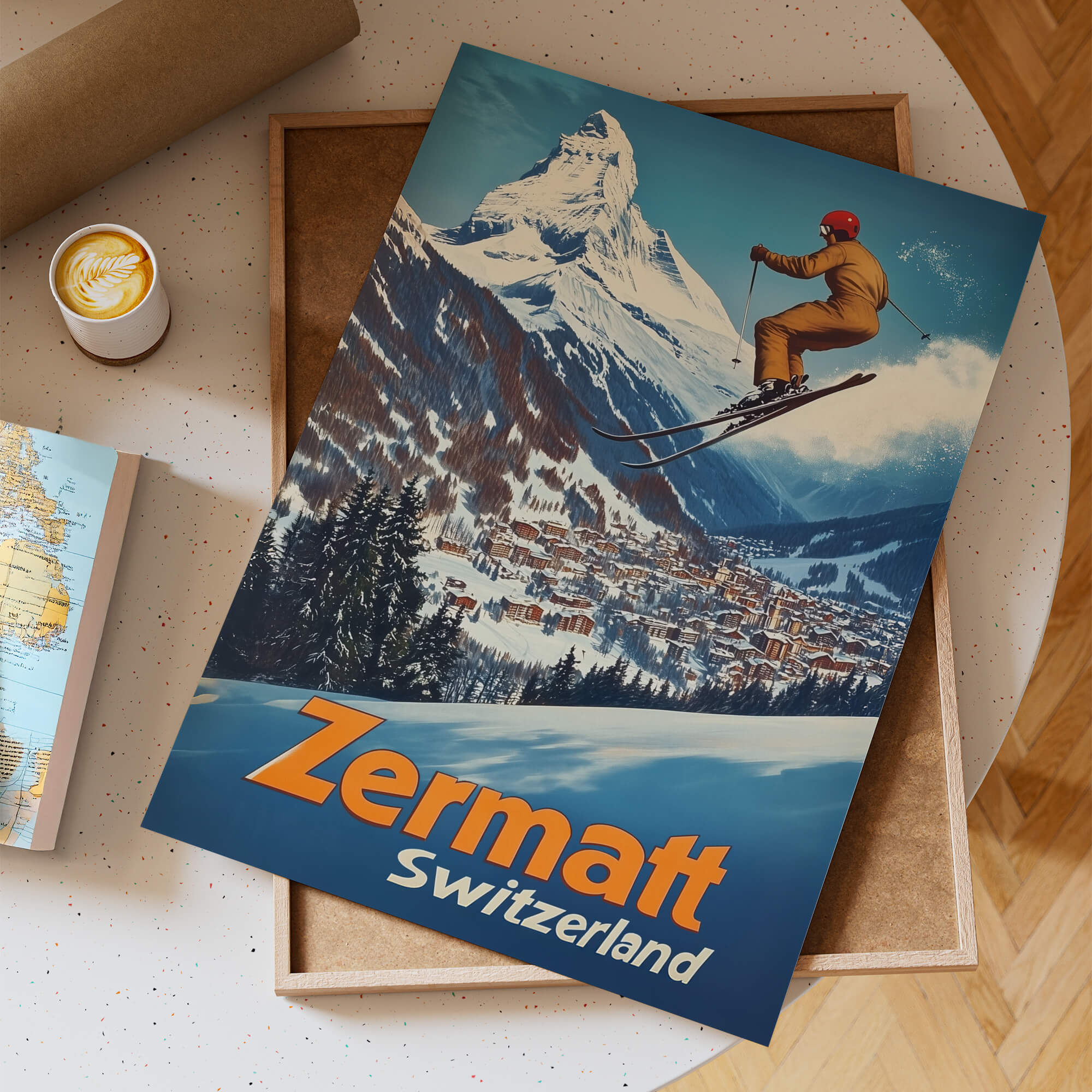 Zermatt, Switzerland Vintage Ski Travel Poster