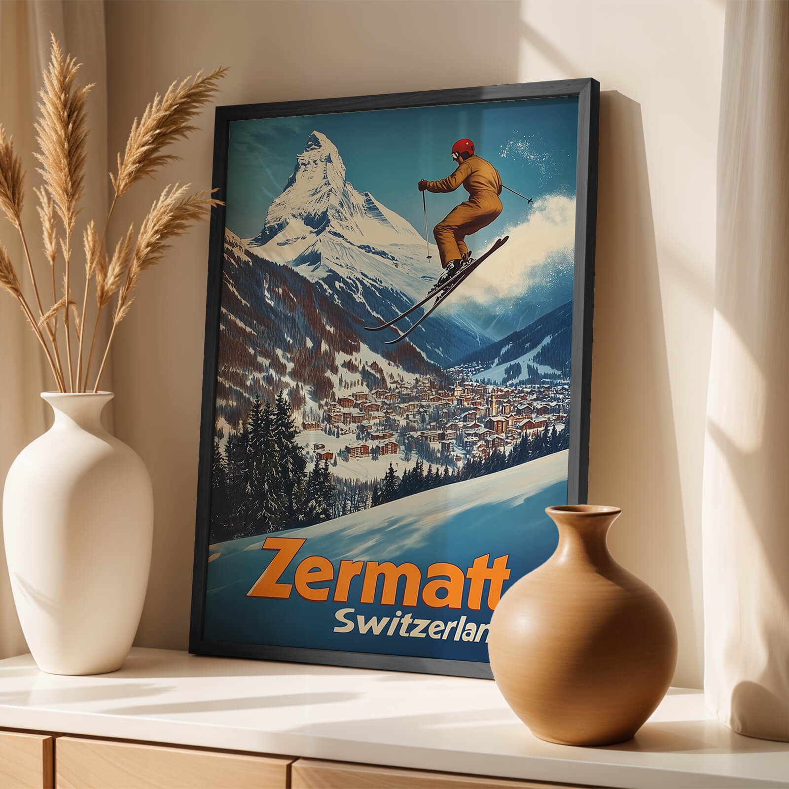 Zermatt, Switzerland Vintage Ski Travel Poster