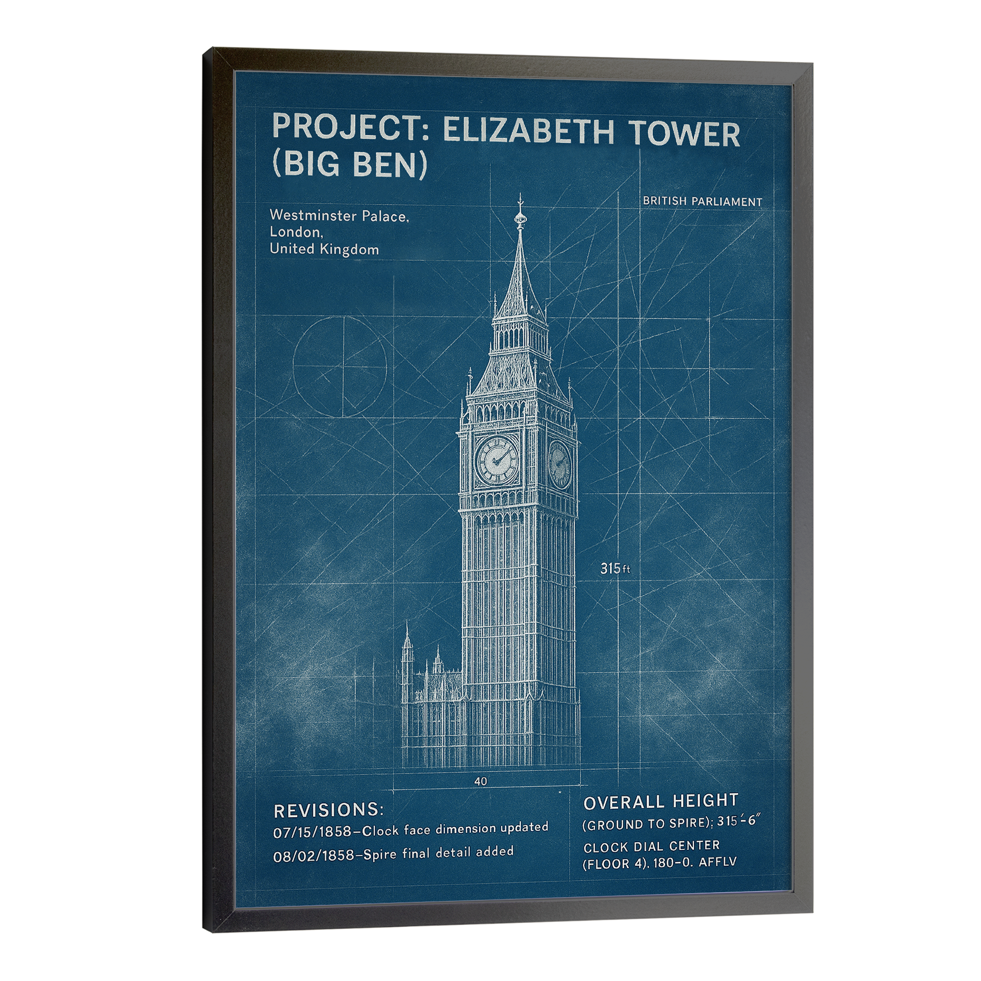 Elizabeth Tower (Big Ben) Blueprint Poster