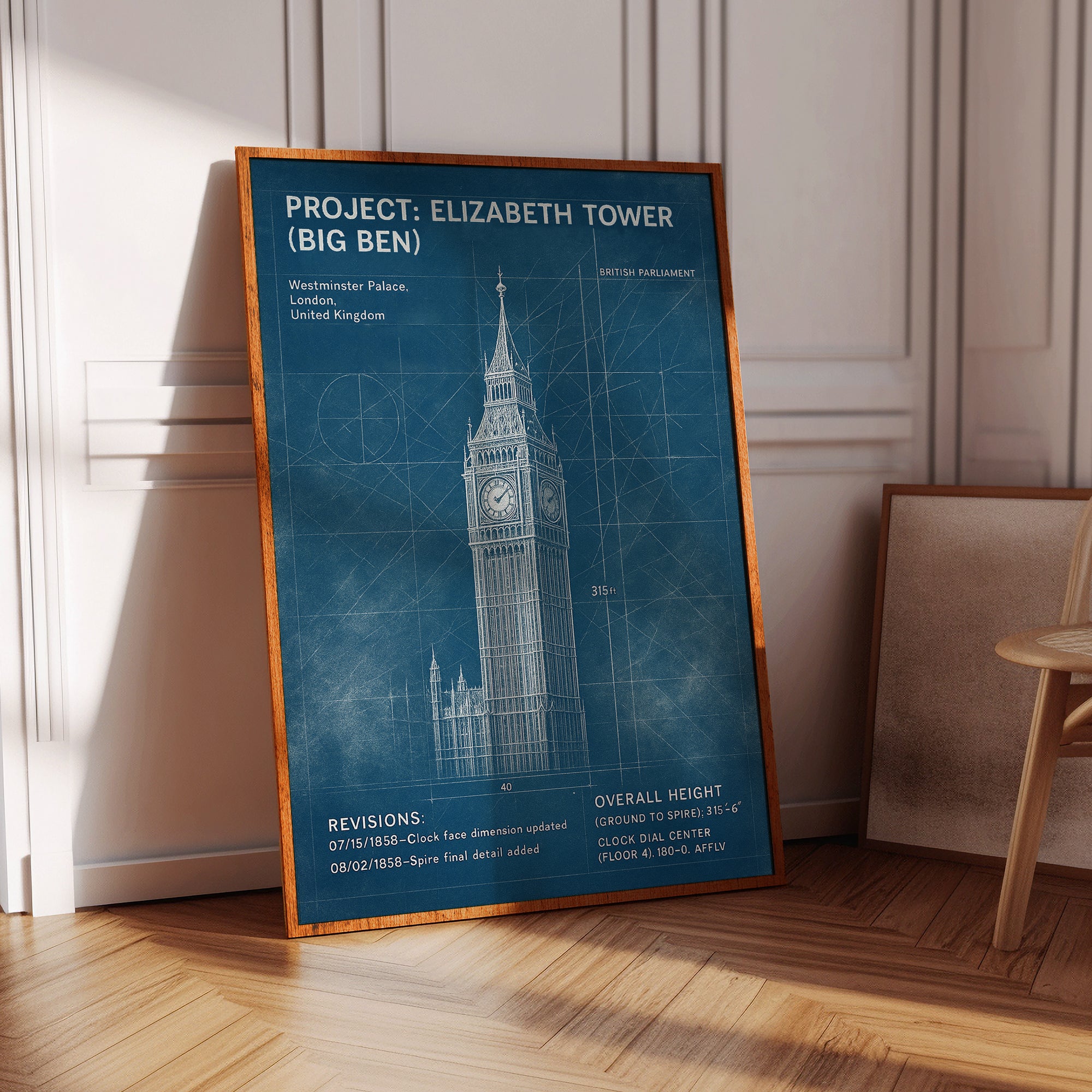 Elizabeth Tower (Big Ben) Blueprint Poster