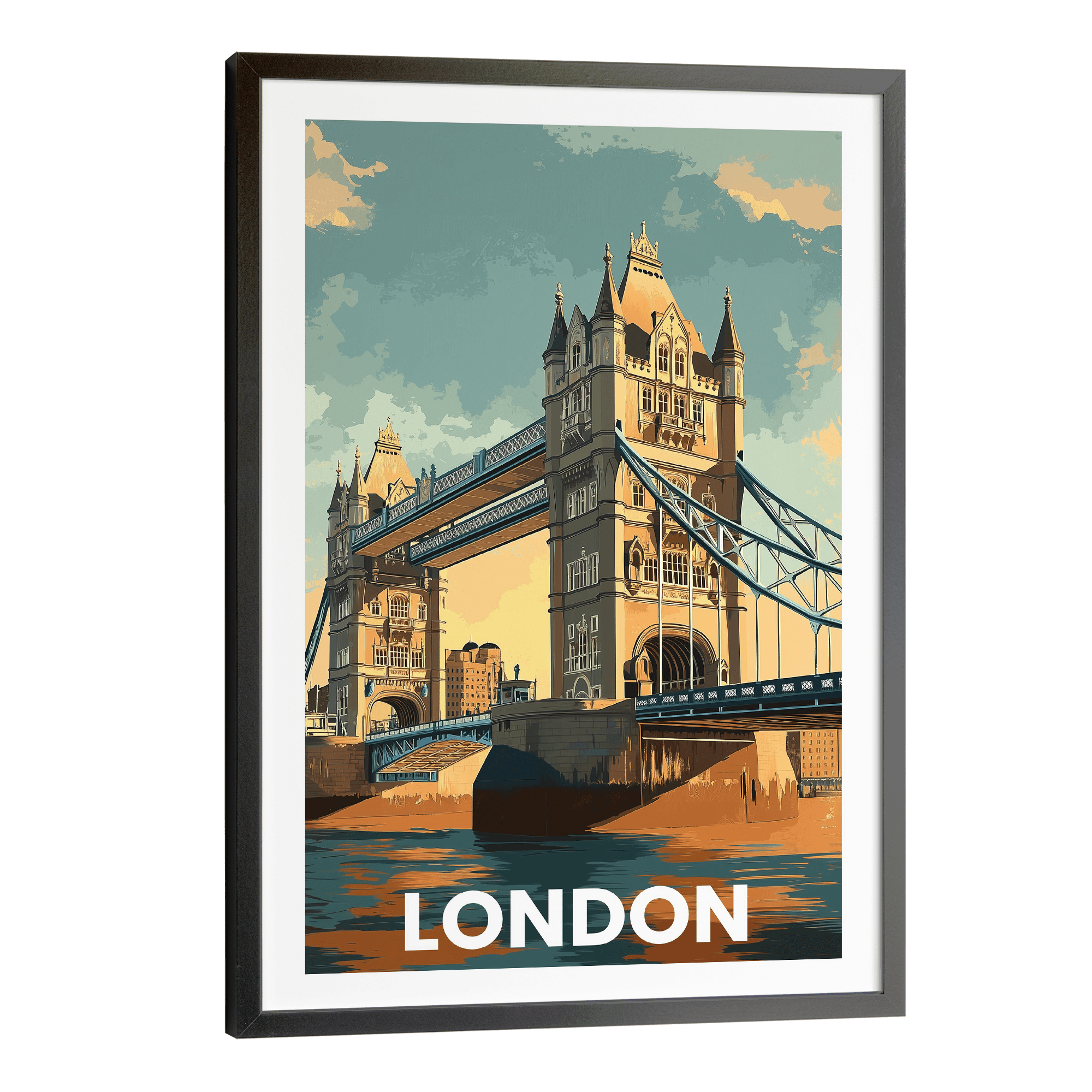 London Tower Bridge Vintage City Travel Poster