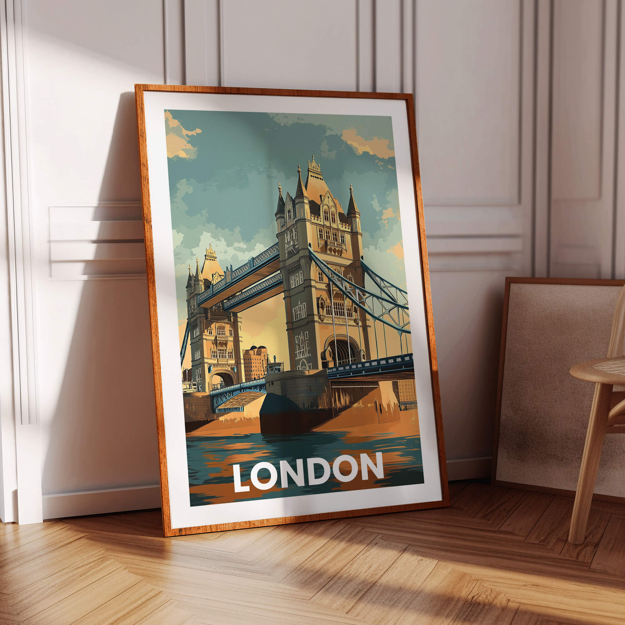London Tower Bridge Vintage City Travel Poster