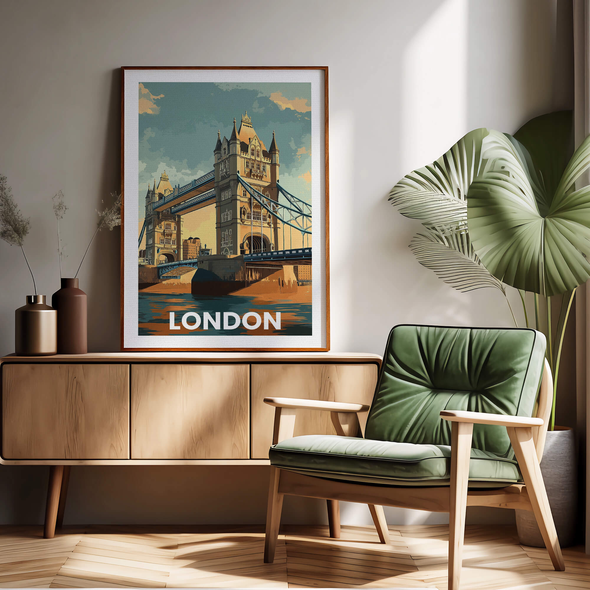 London Tower Bridge Vintage City Travel Poster