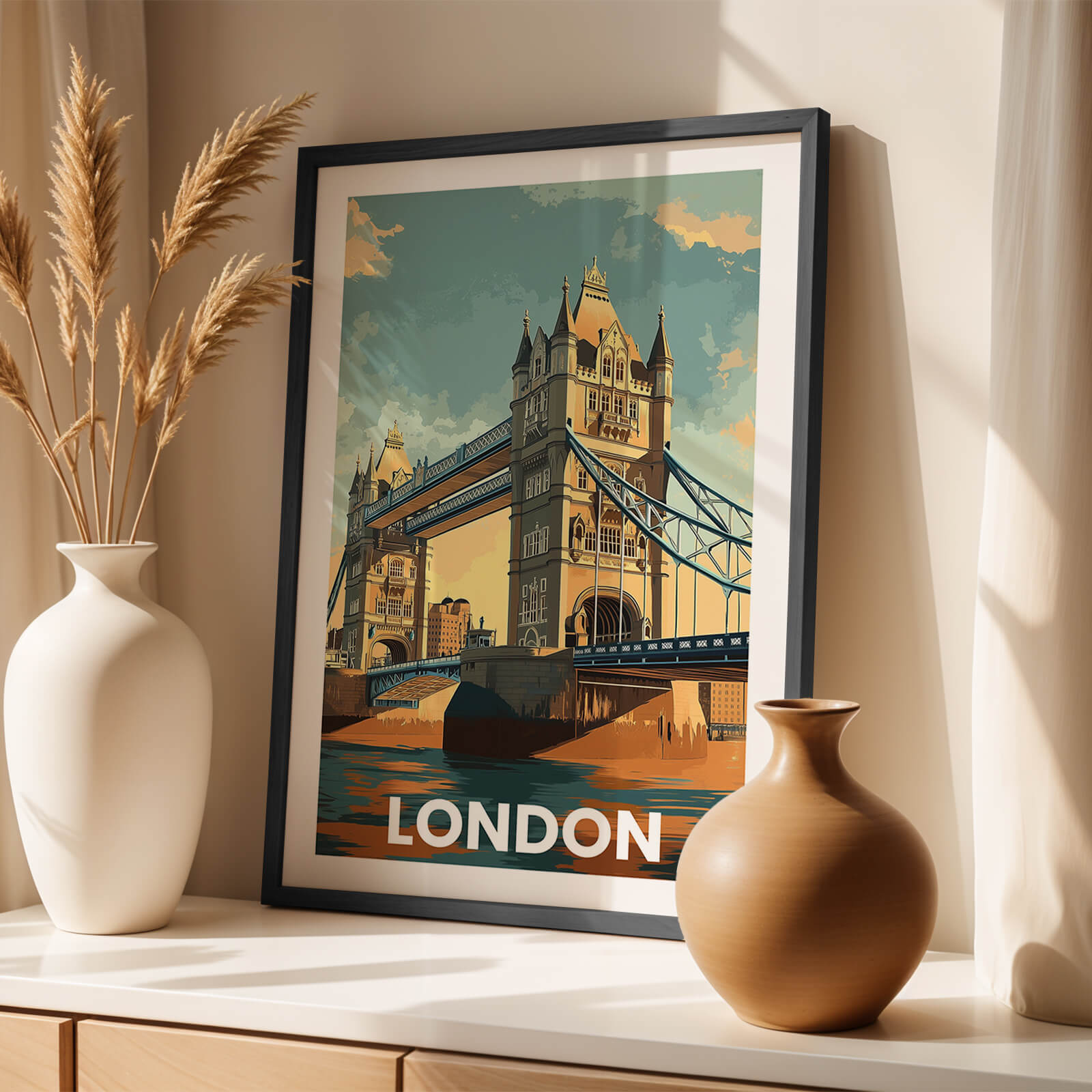 London Tower Bridge Vintage City Travel Poster