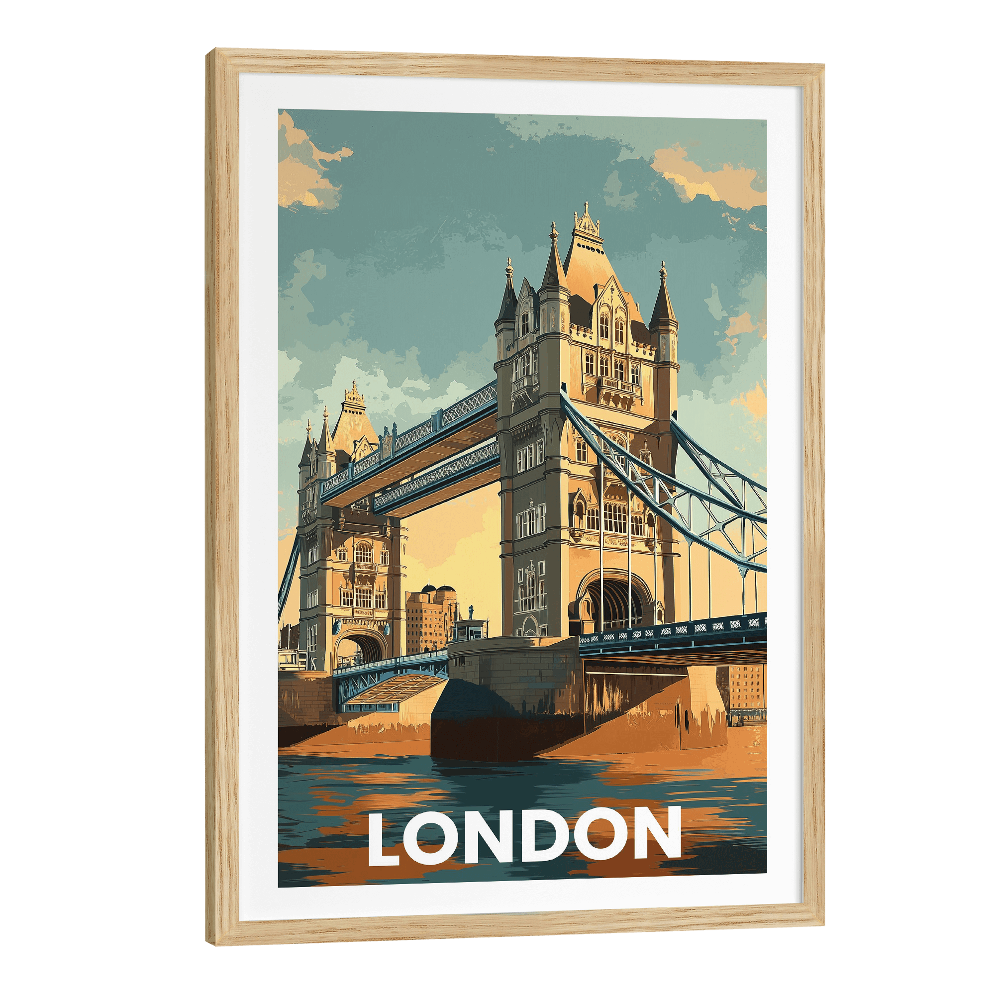 London Tower Bridge Vintage City Travel Poster