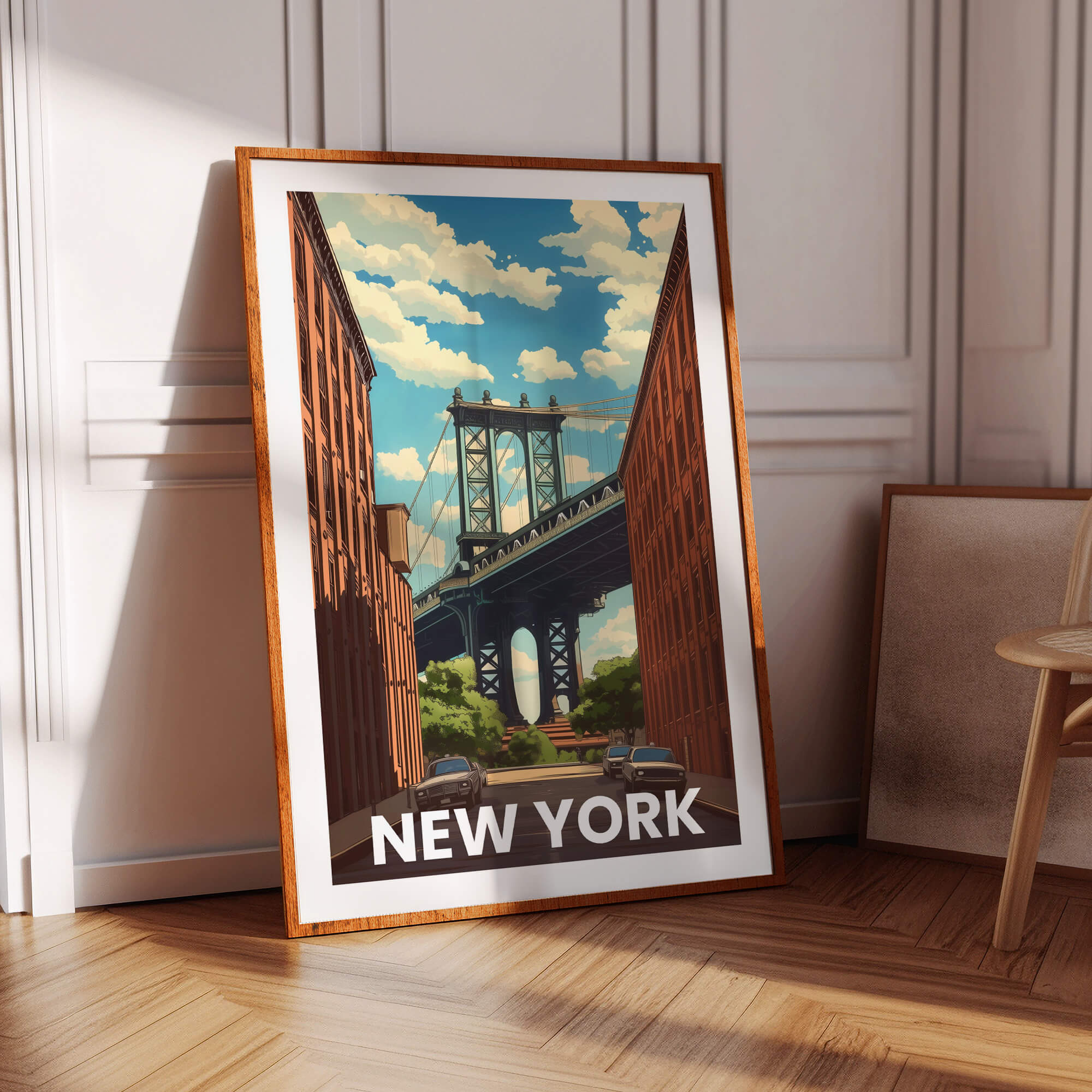 New York Brooklyn Bridge Vintage City Travel Poster