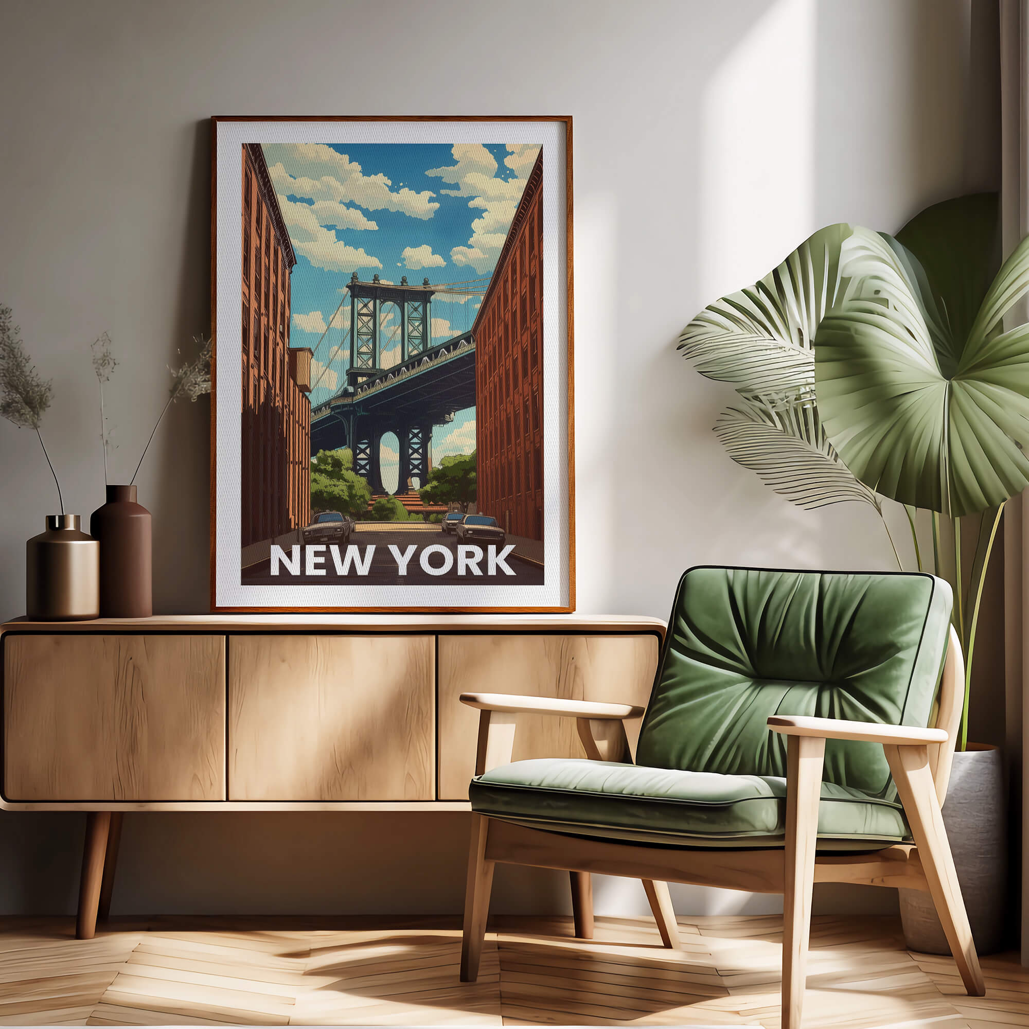 New York Brooklyn Bridge Vintage City Travel Poster