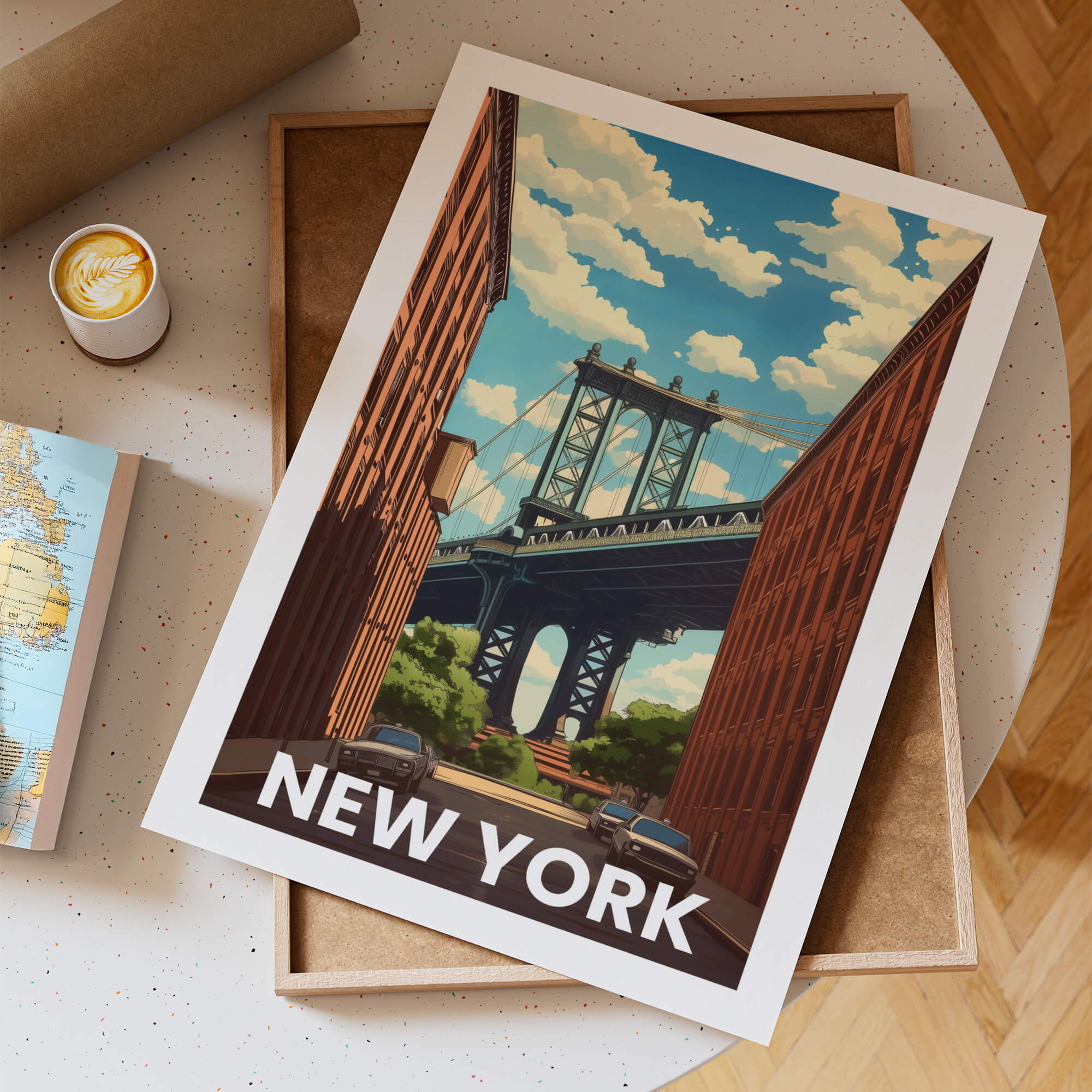 New York Brooklyn Bridge Vintage City Travel Poster