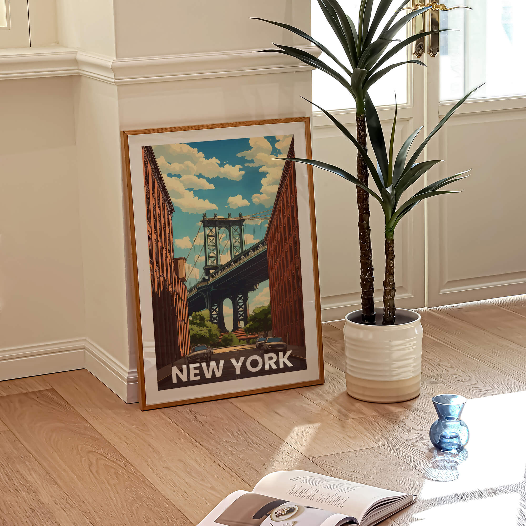 New York Brooklyn Bridge Vintage City Travel Poster