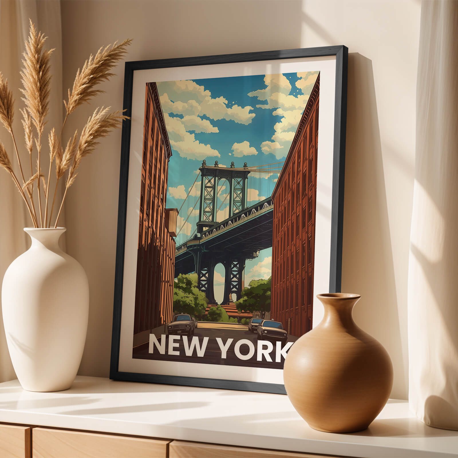 New York Brooklyn Bridge Vintage City Travel Poster