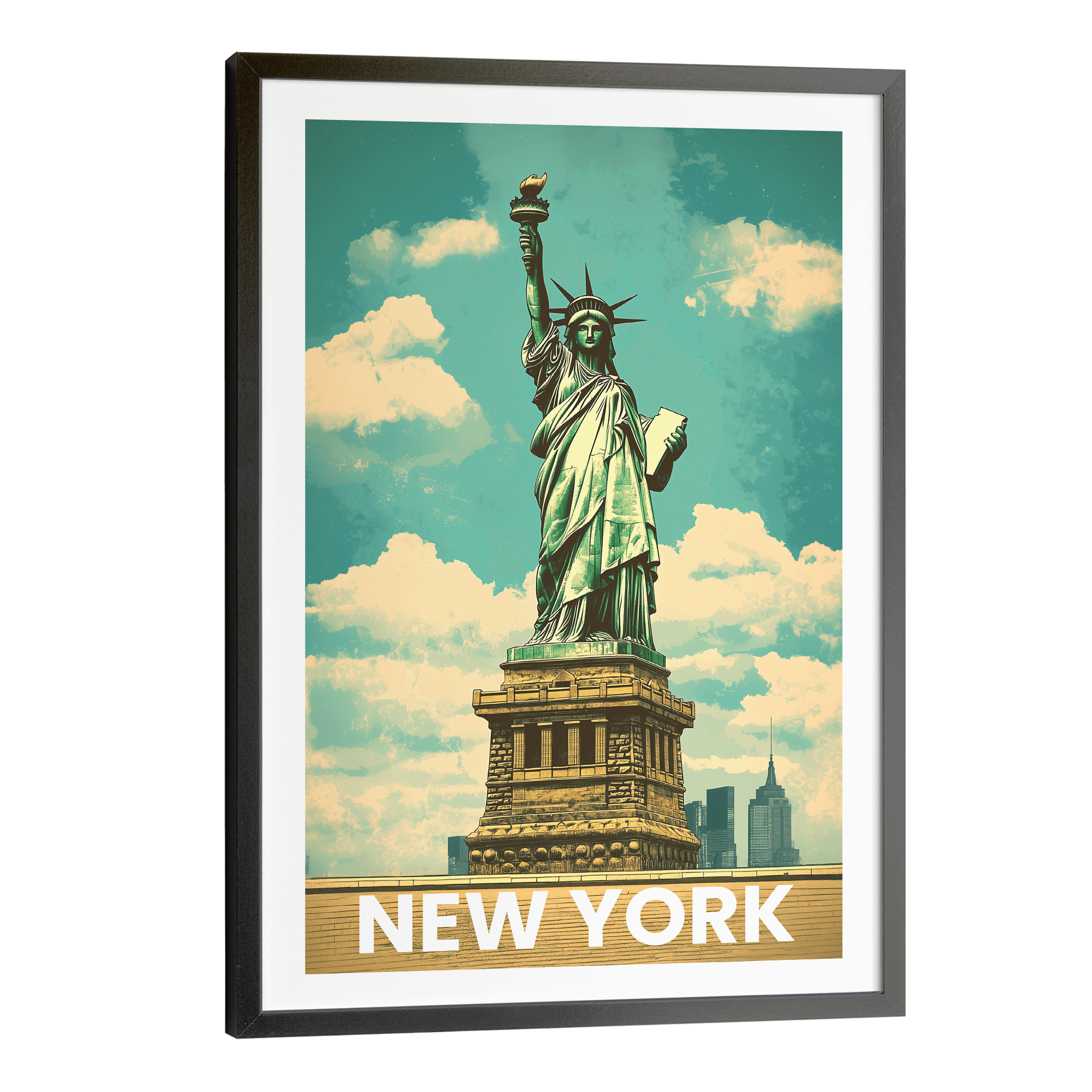 New York Statue of Liberty Vintage City Travel Poster