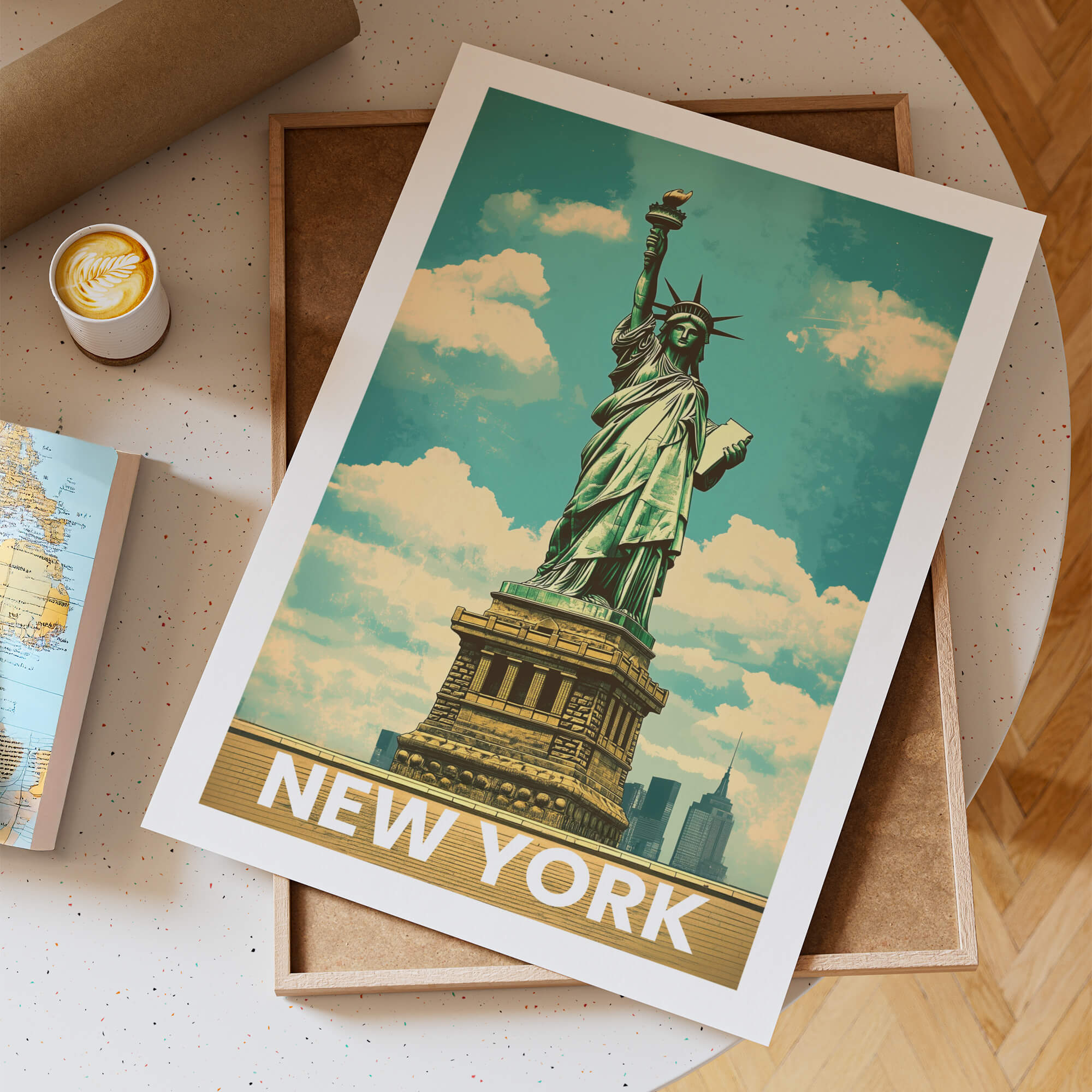 New York Statue of Liberty Vintage City Travel Poster