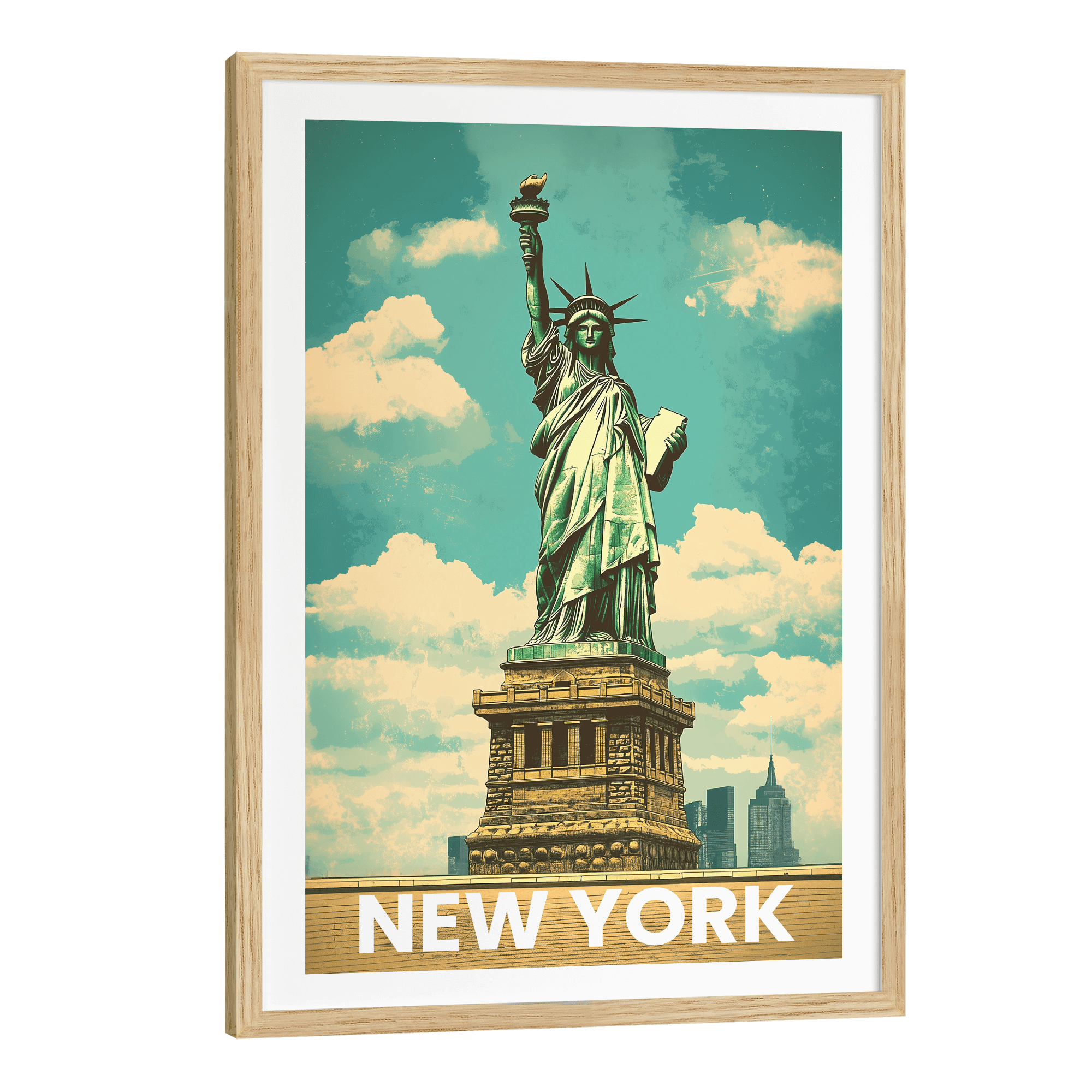 New York Statue of Liberty Vintage City Travel Poster