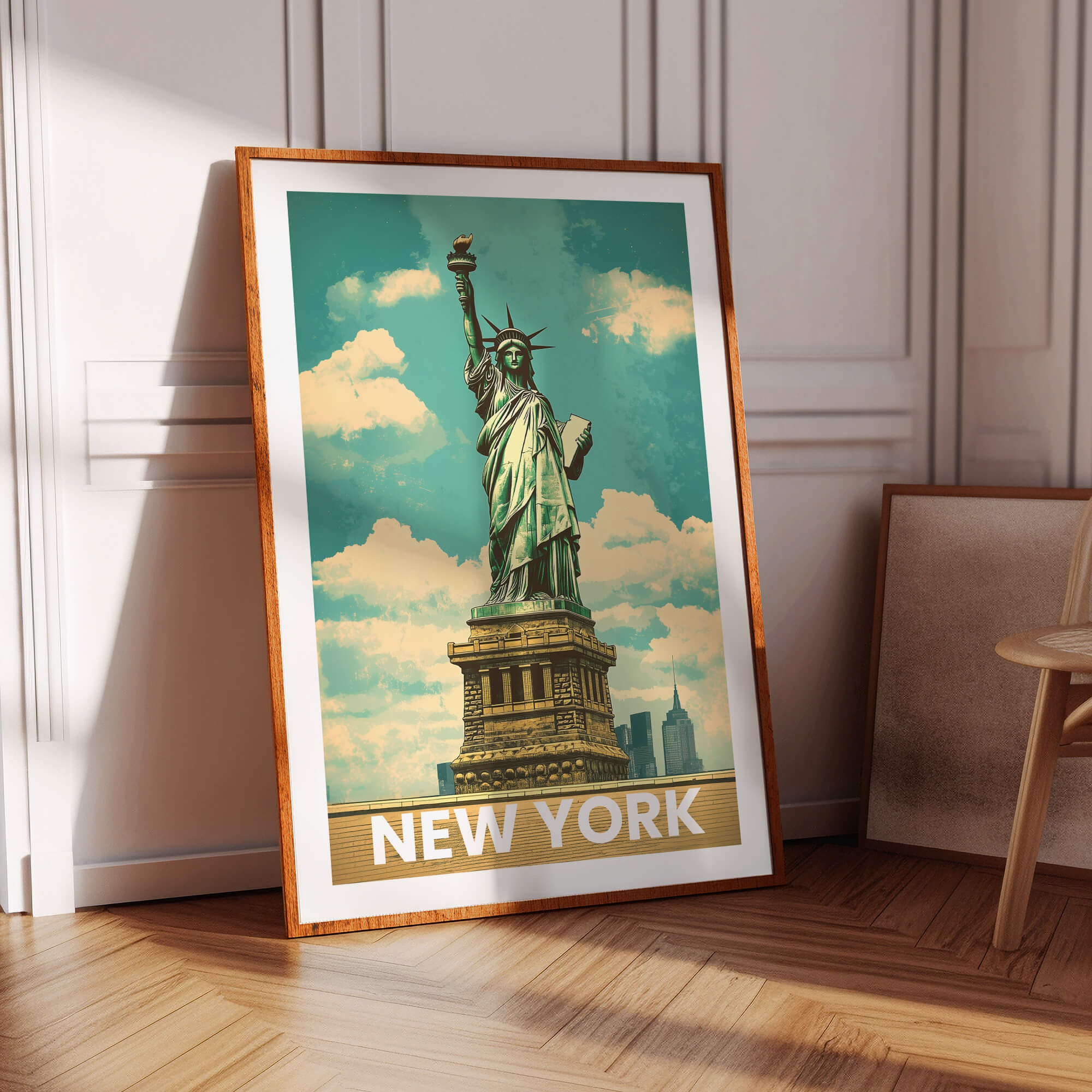 New York Statue of Liberty Vintage City Travel Poster