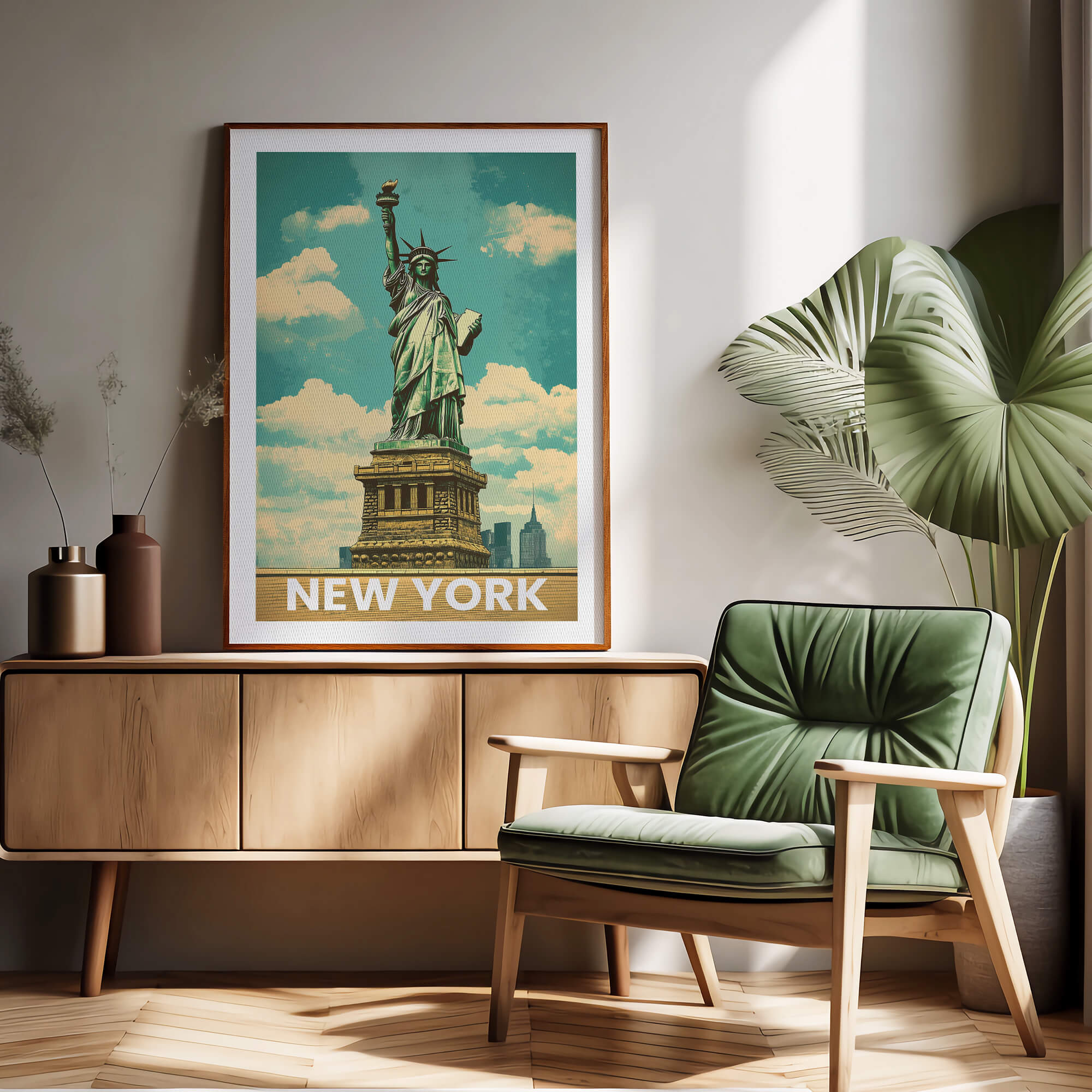 New York Statue of Liberty Vintage City Travel Poster
