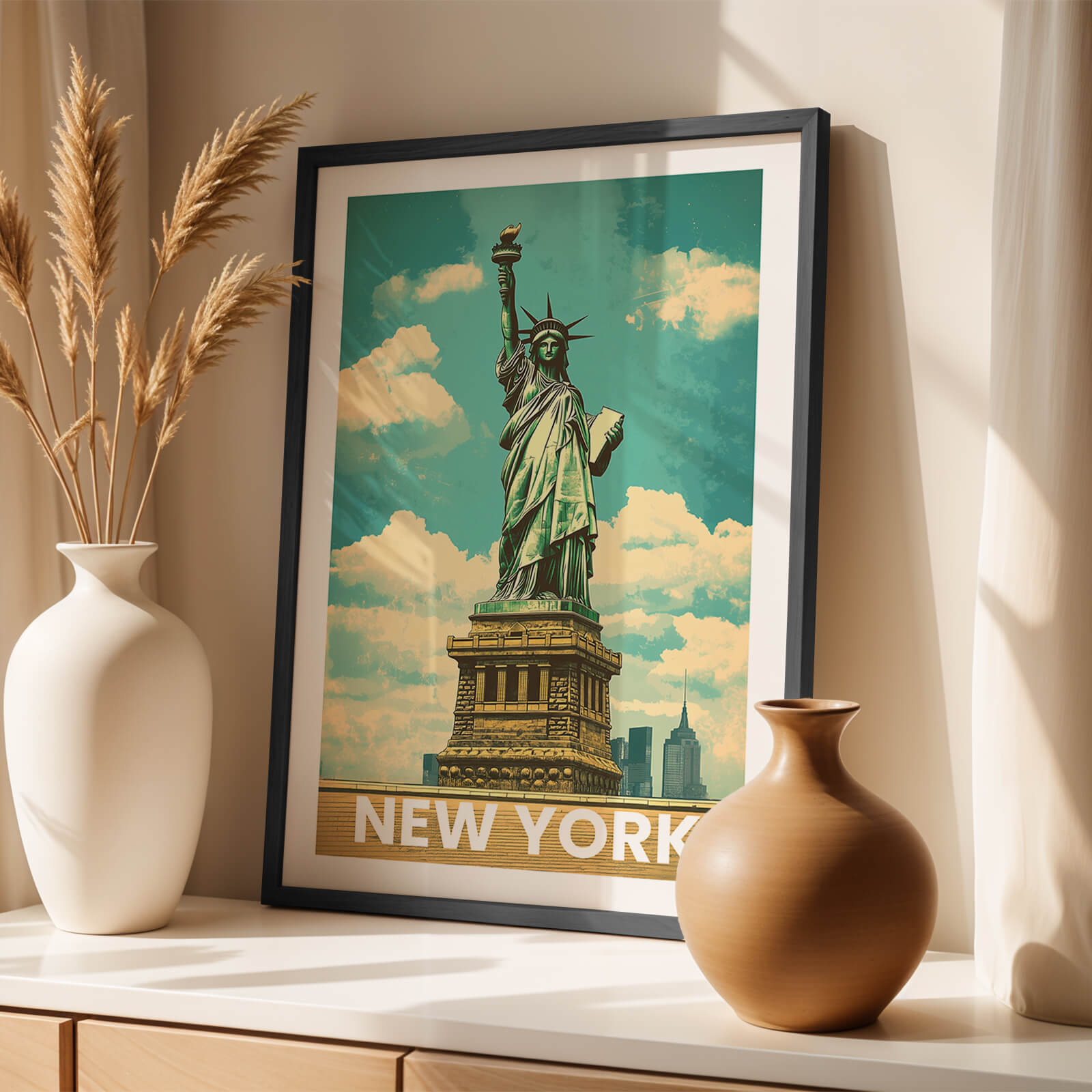 New York Statue of Liberty Vintage City Travel Poster