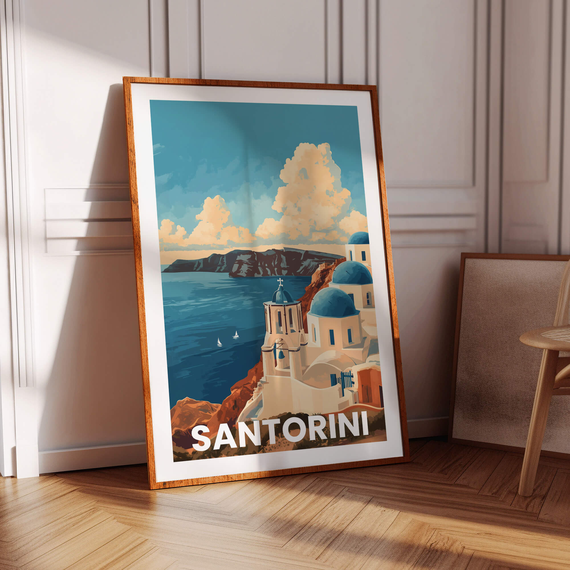 Santorini Vintage City Travel Poster
