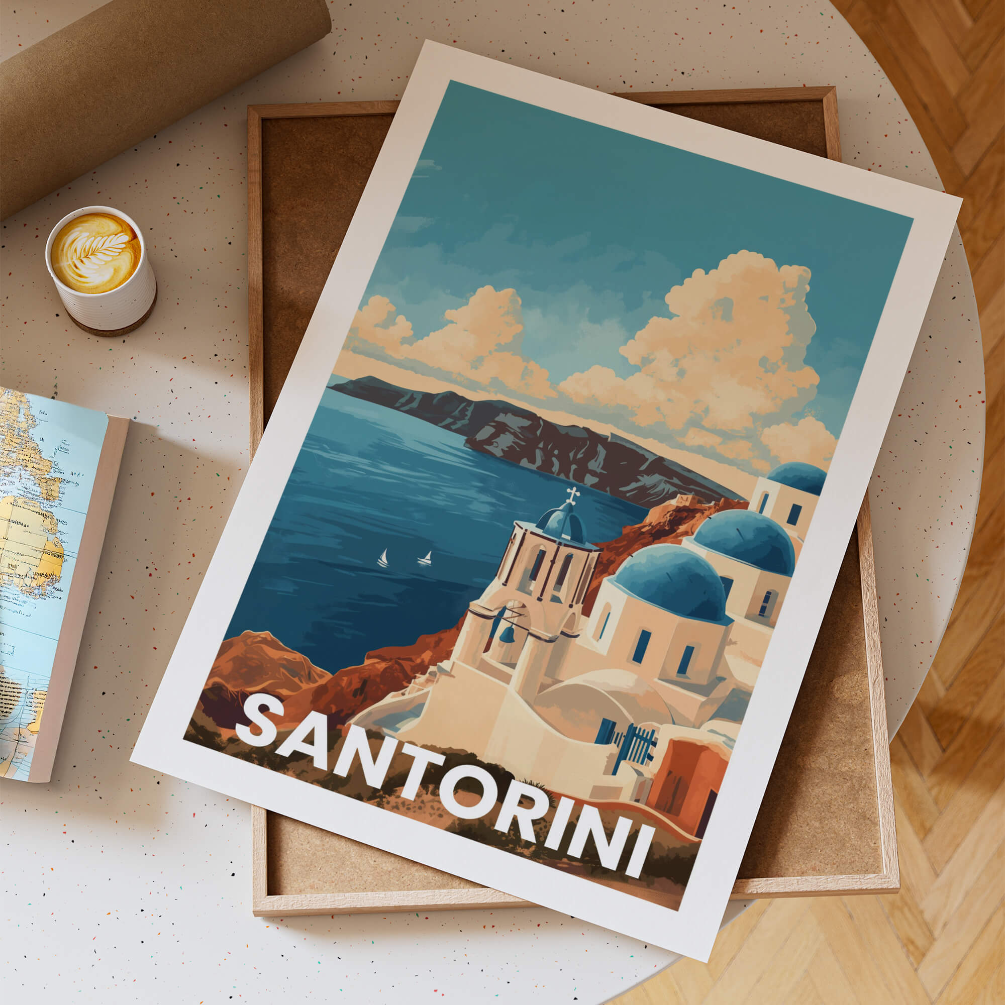 Santorini Vintage City Travel Poster