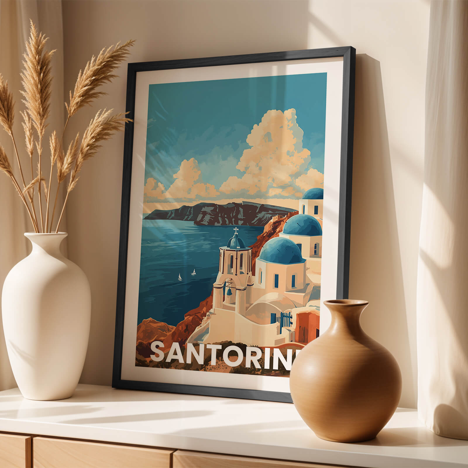 Santorini Vintage City Travel Poster