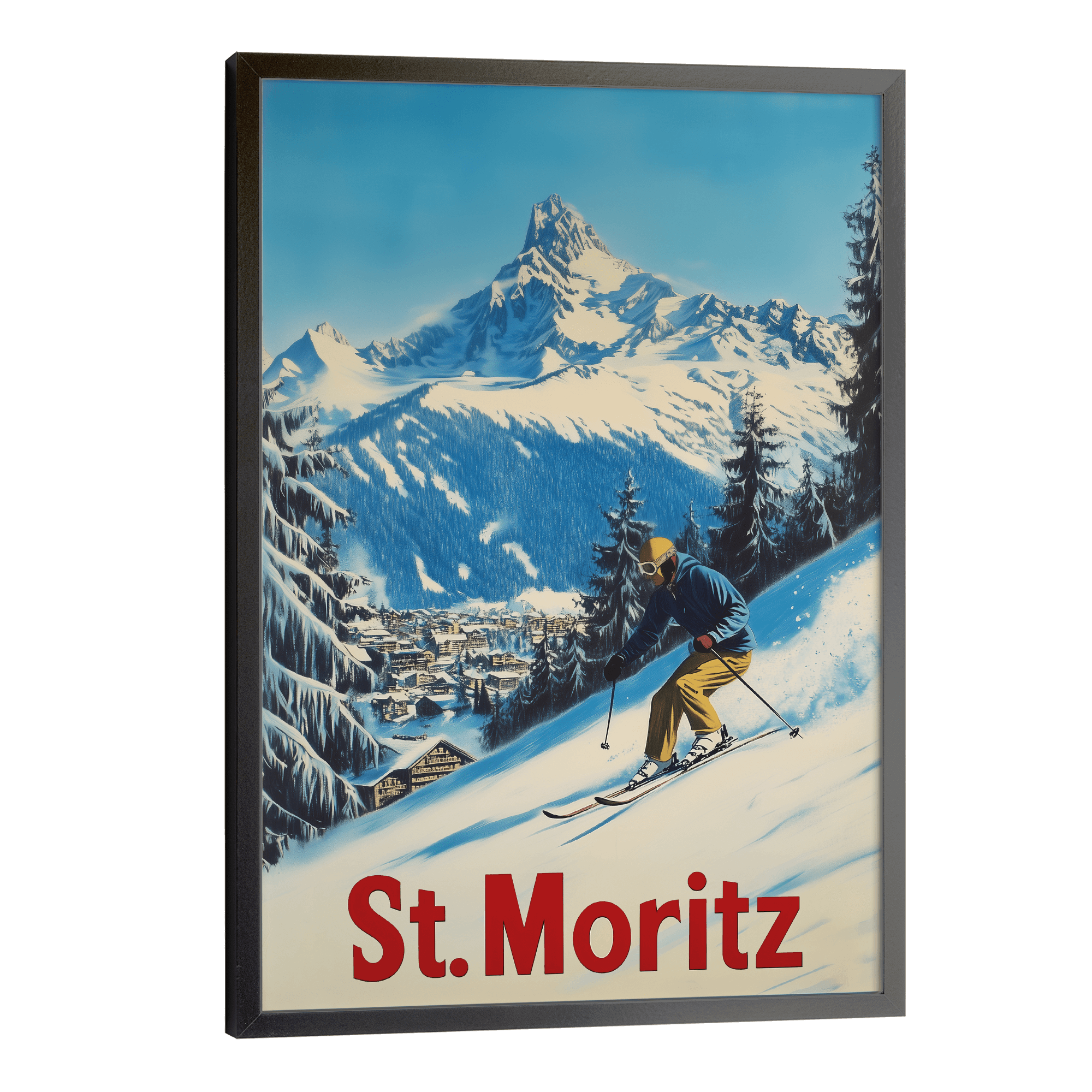 St Moritz, Switzerland Vintage Ski Travel Poster