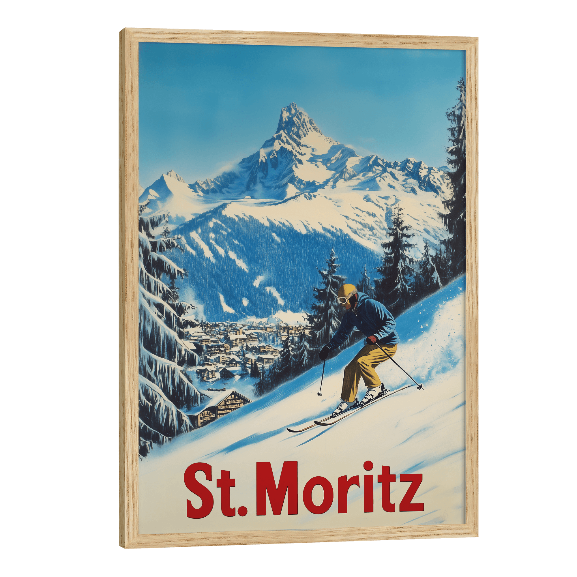 St Moritz, Switzerland Vintage Ski Travel Poster